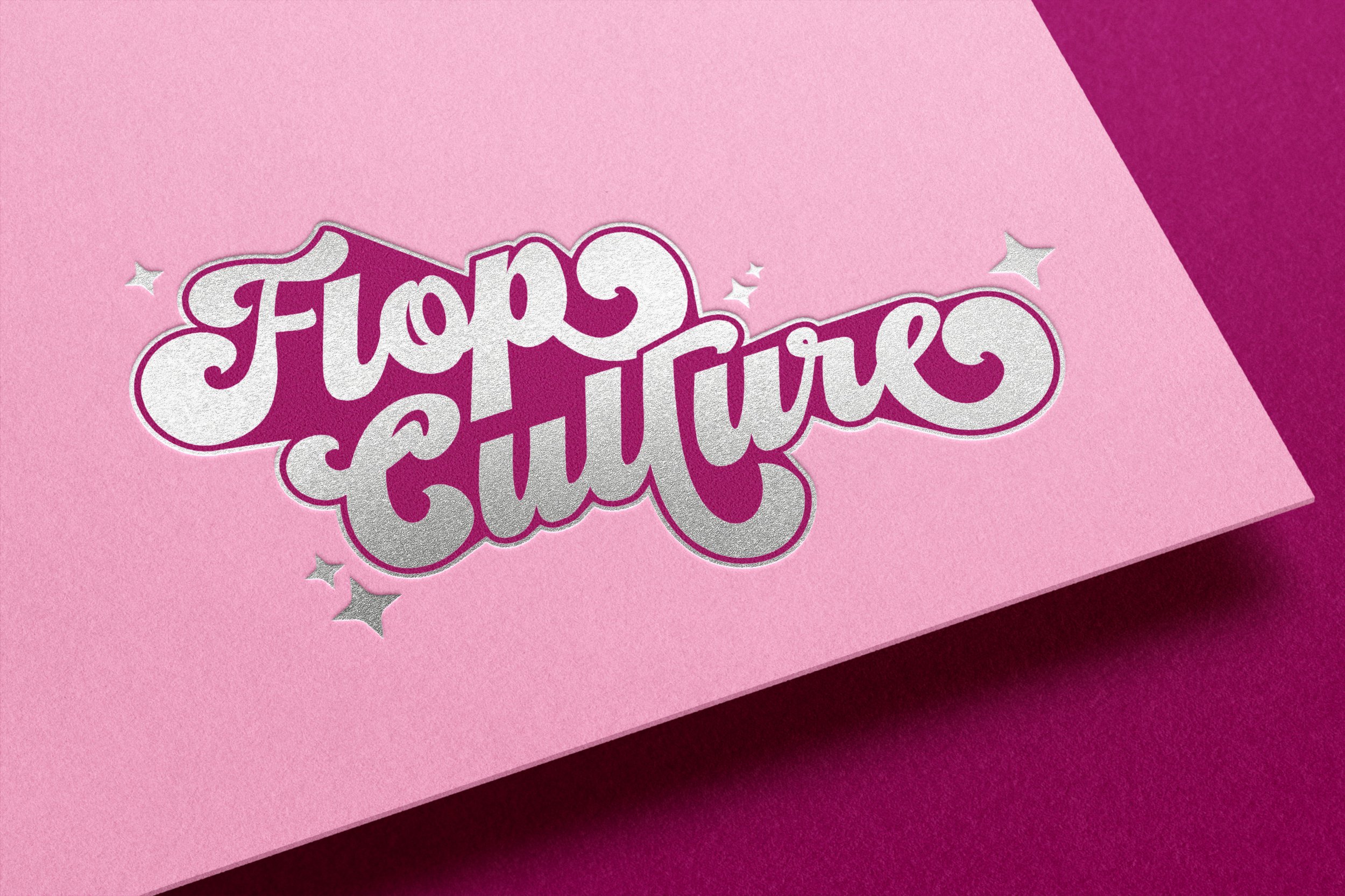 Flop Culture Silver Foiled Logo on Pink Card Stock
