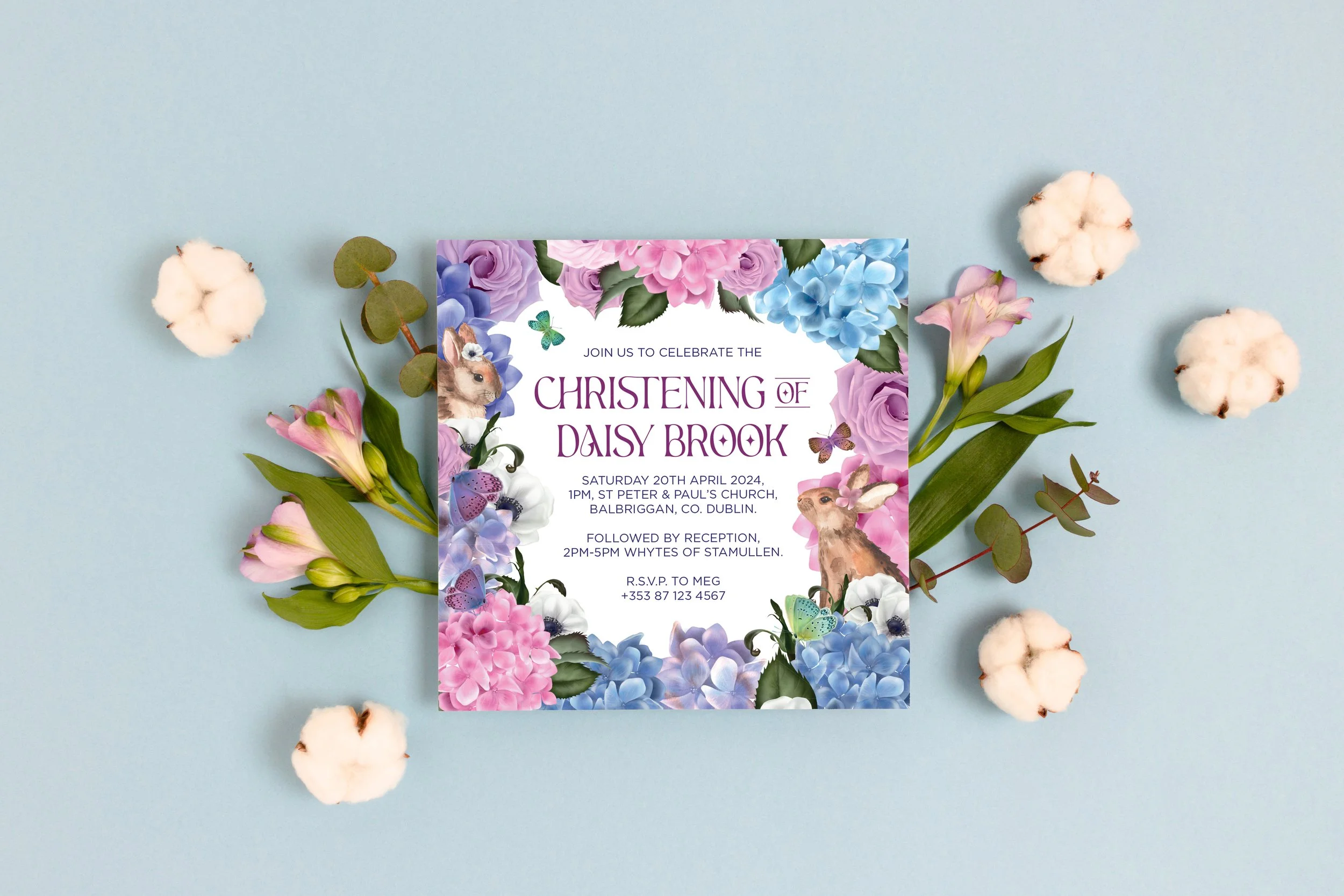 Spring Themed Square Christening Invitations