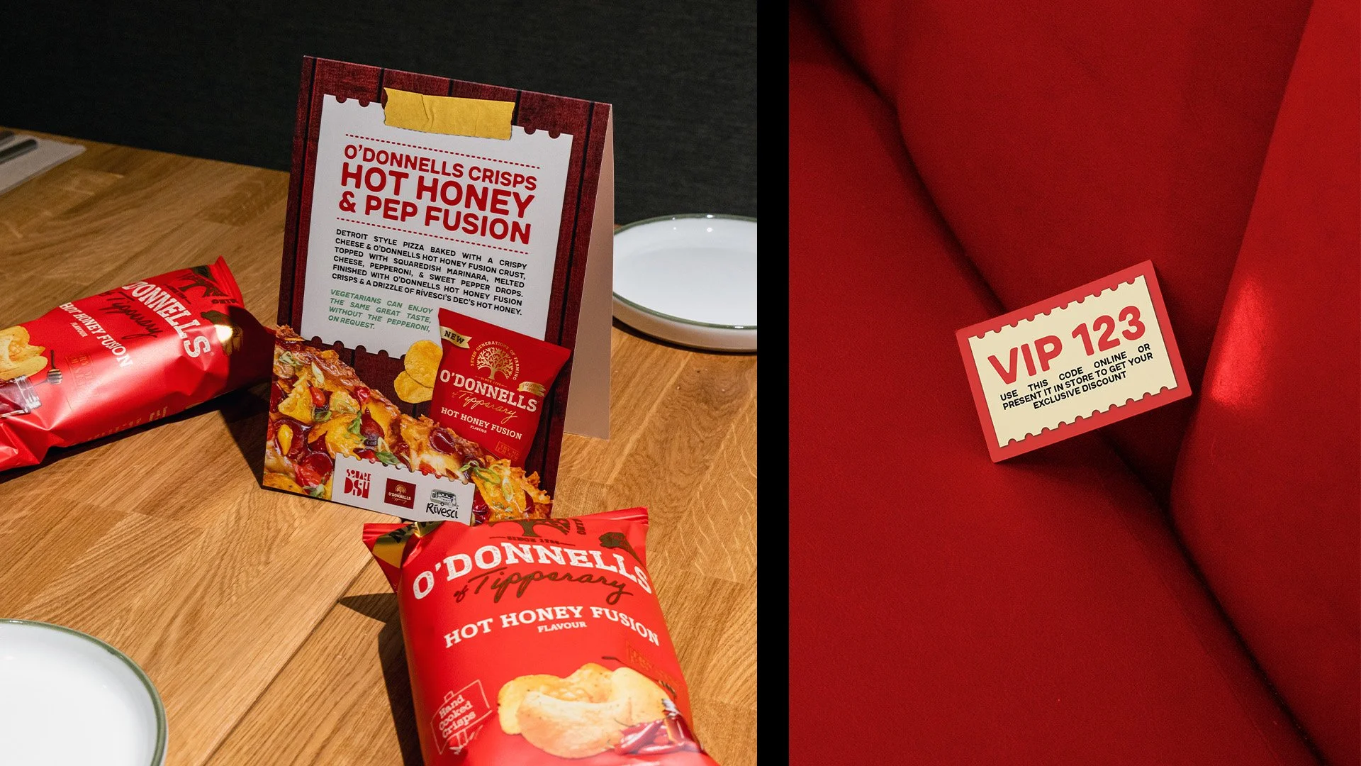 O'Donnells Hot Honey Fusion X Squareedish Launch Event Menu Strut Card And Voucher