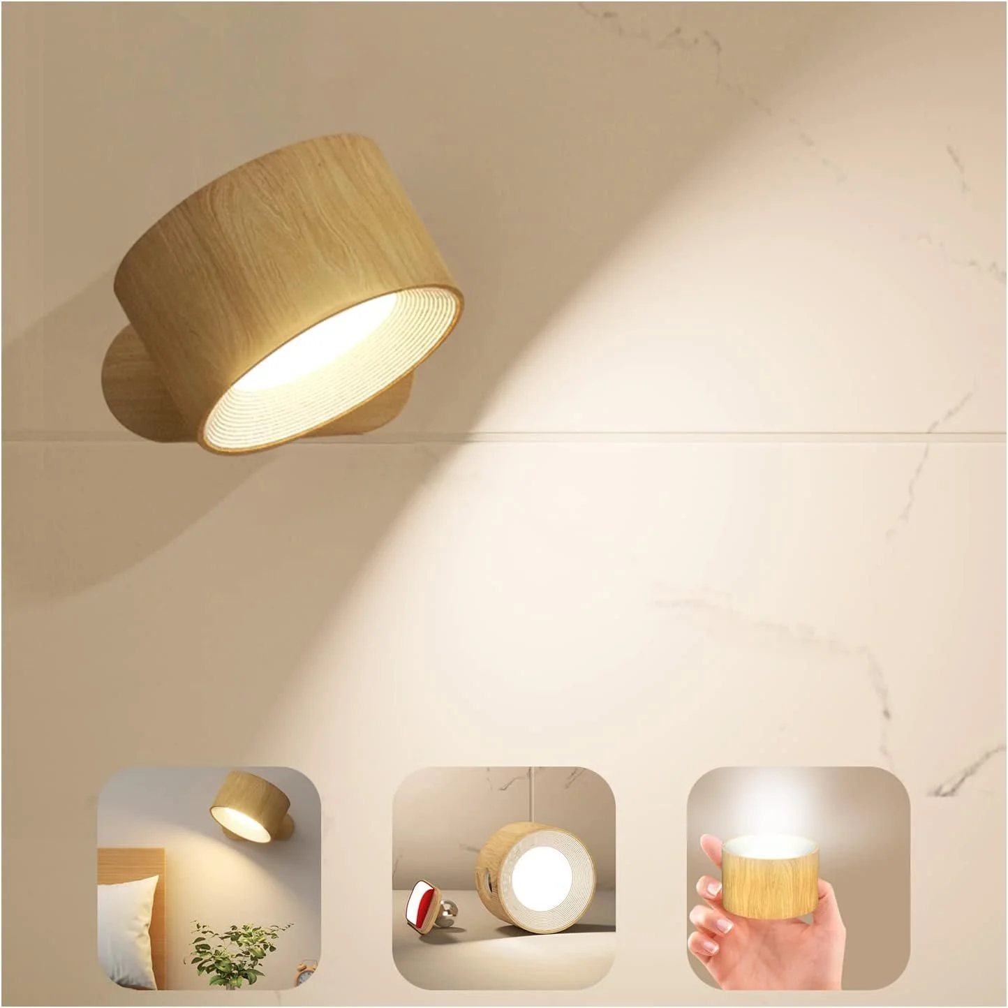 Koopala minimalist LED rechargeable wall sconce with 360 degree rotating magnetic ball for bedroom