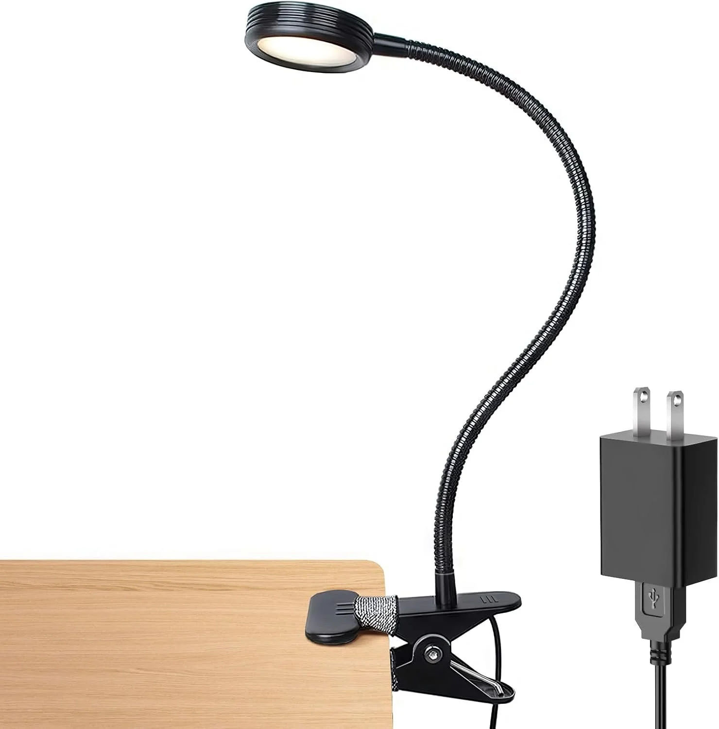 LEPOWER clip on reading light with flexible gooseneck arm attached to bed headboard