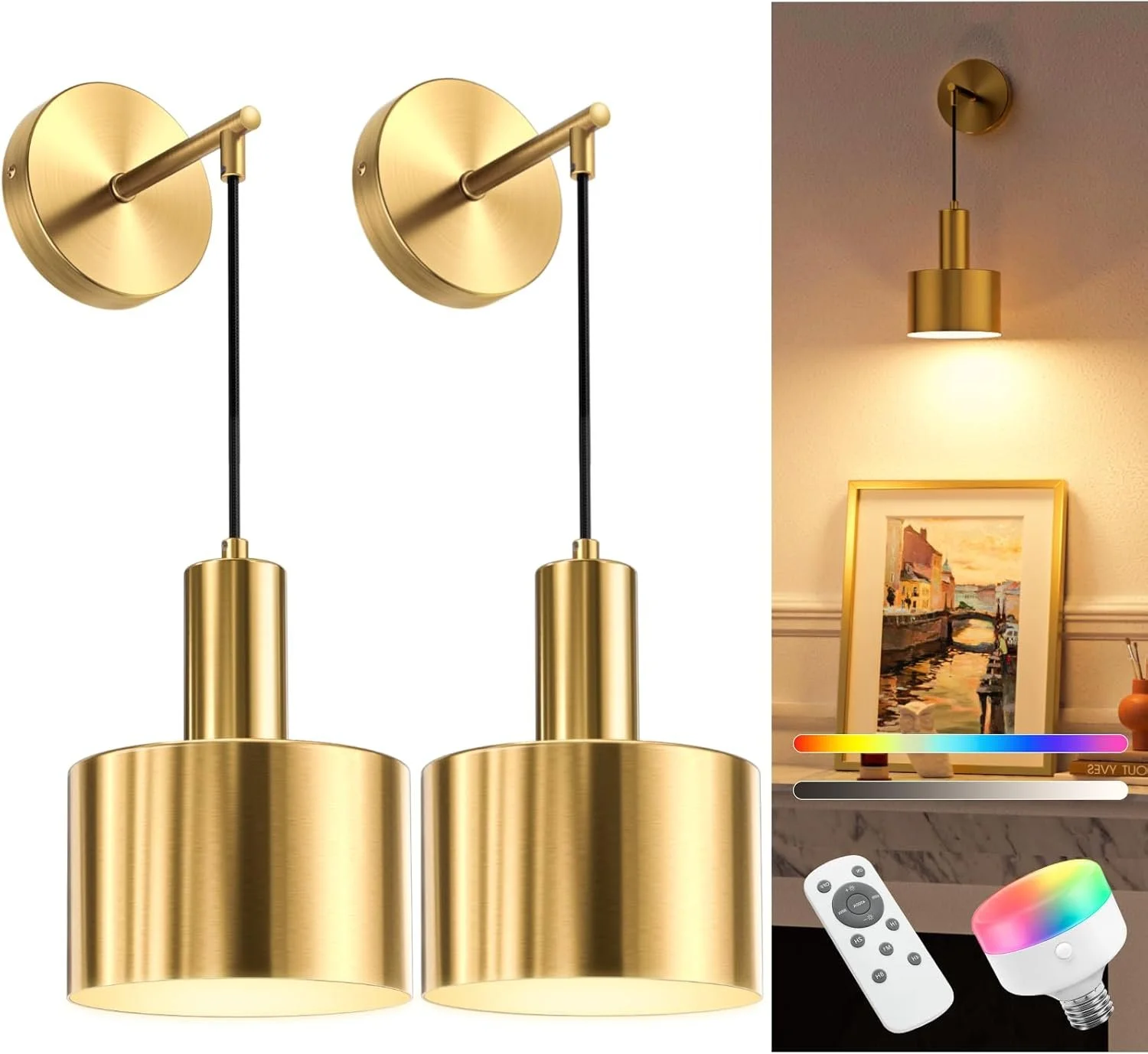 YHCDLAMP battery operated wall sconce with 10000mAh rechargeable bulbs and remote control for bedroom