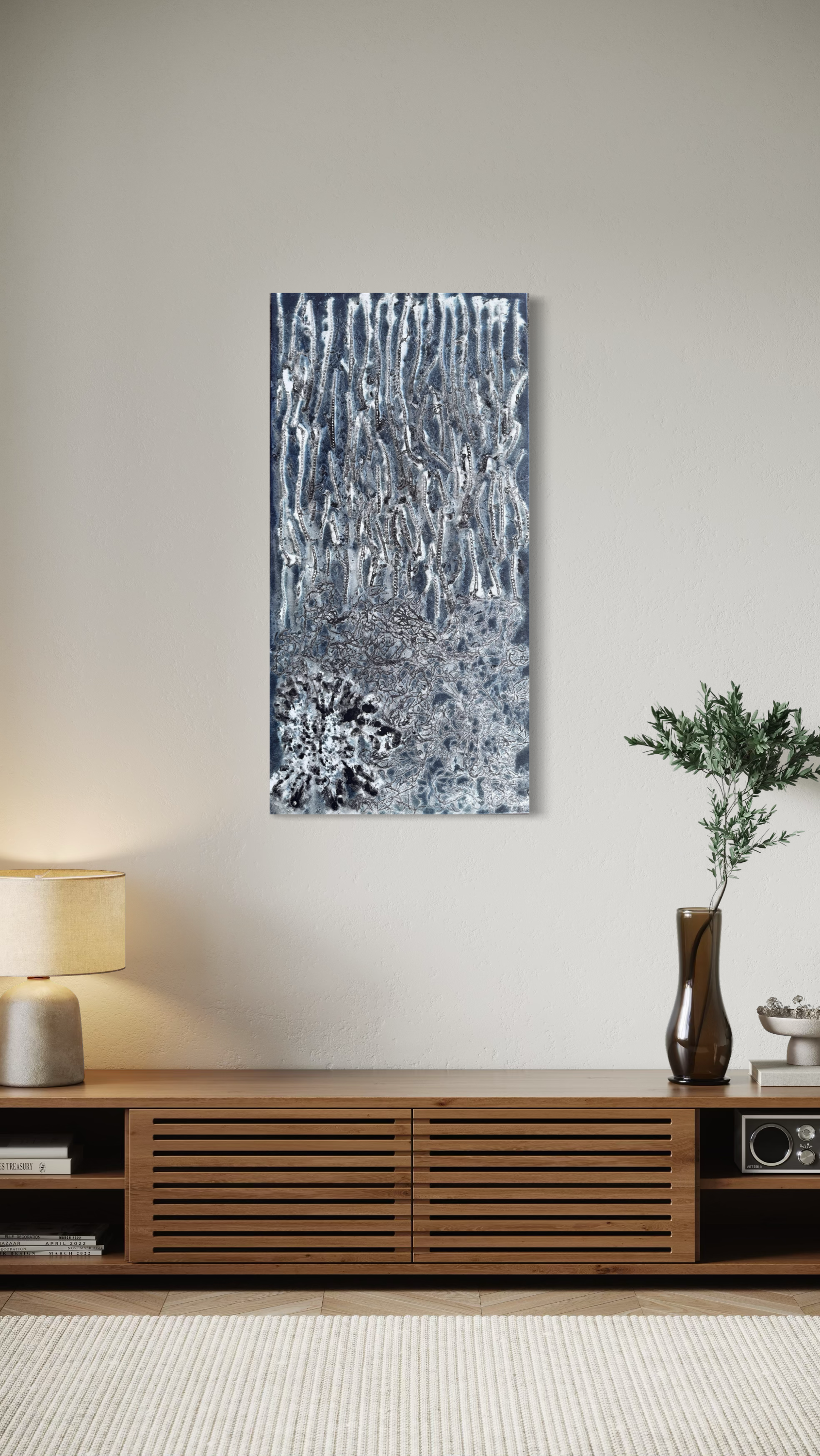 Salmon bones, seaweed, squid ink & hibiscus on canvas - 2026