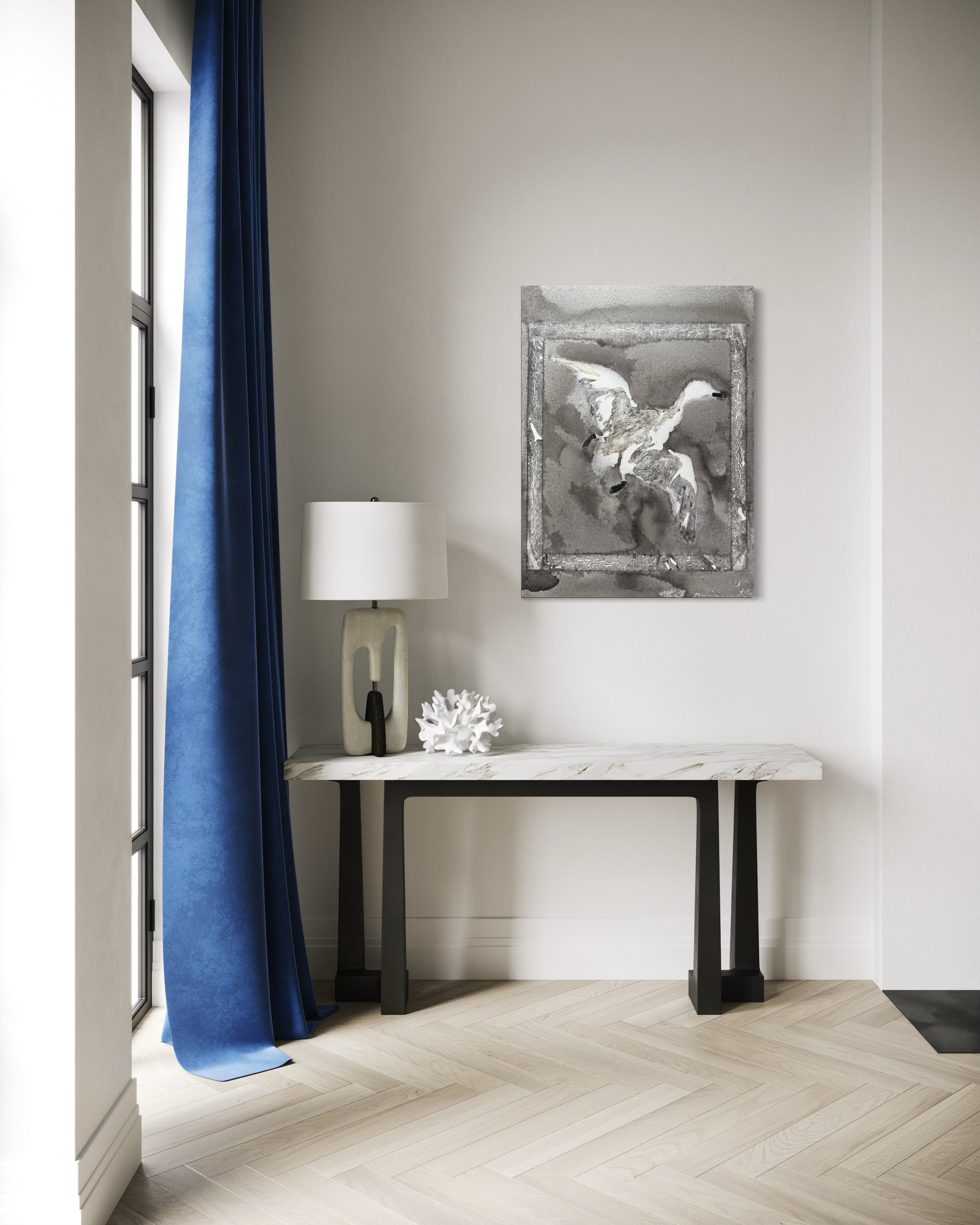 Local mallard duck & squid ink on canvas - 2026