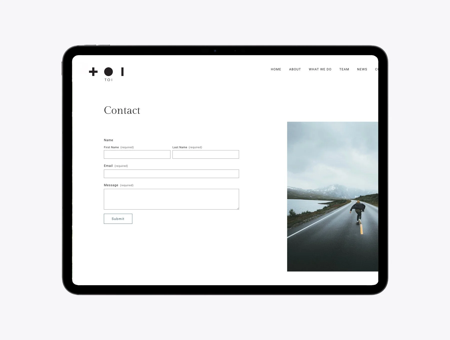 Toi website design on iPad