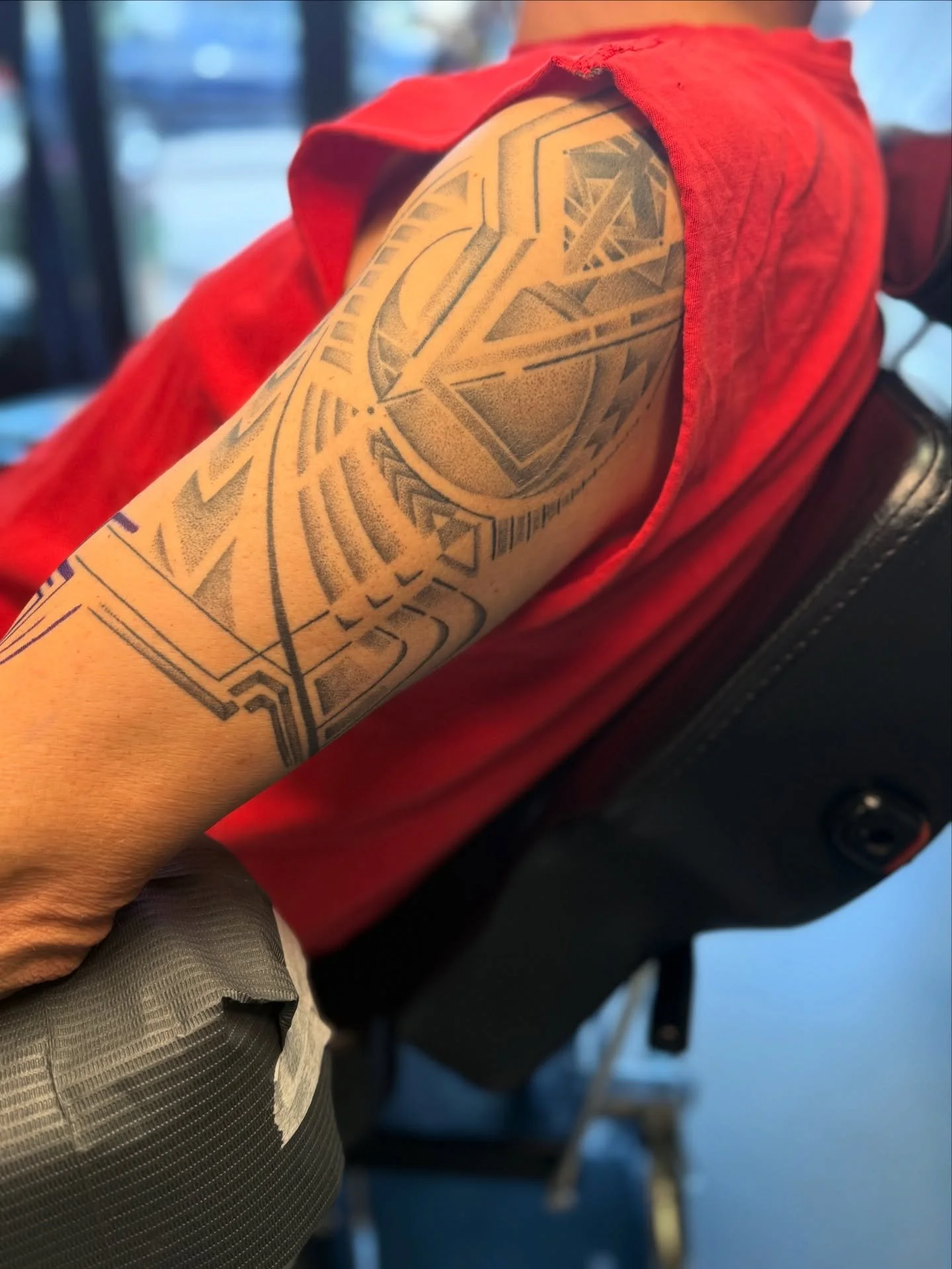 A geometric sleeve in progress designed and tattooed by Marki for Jared.

Geometric and abstract designs are some of Marki&rsquo;s absolute favorite things to work on. If you&rsquo;ve been considering a project like this, small or large, shoot us a m