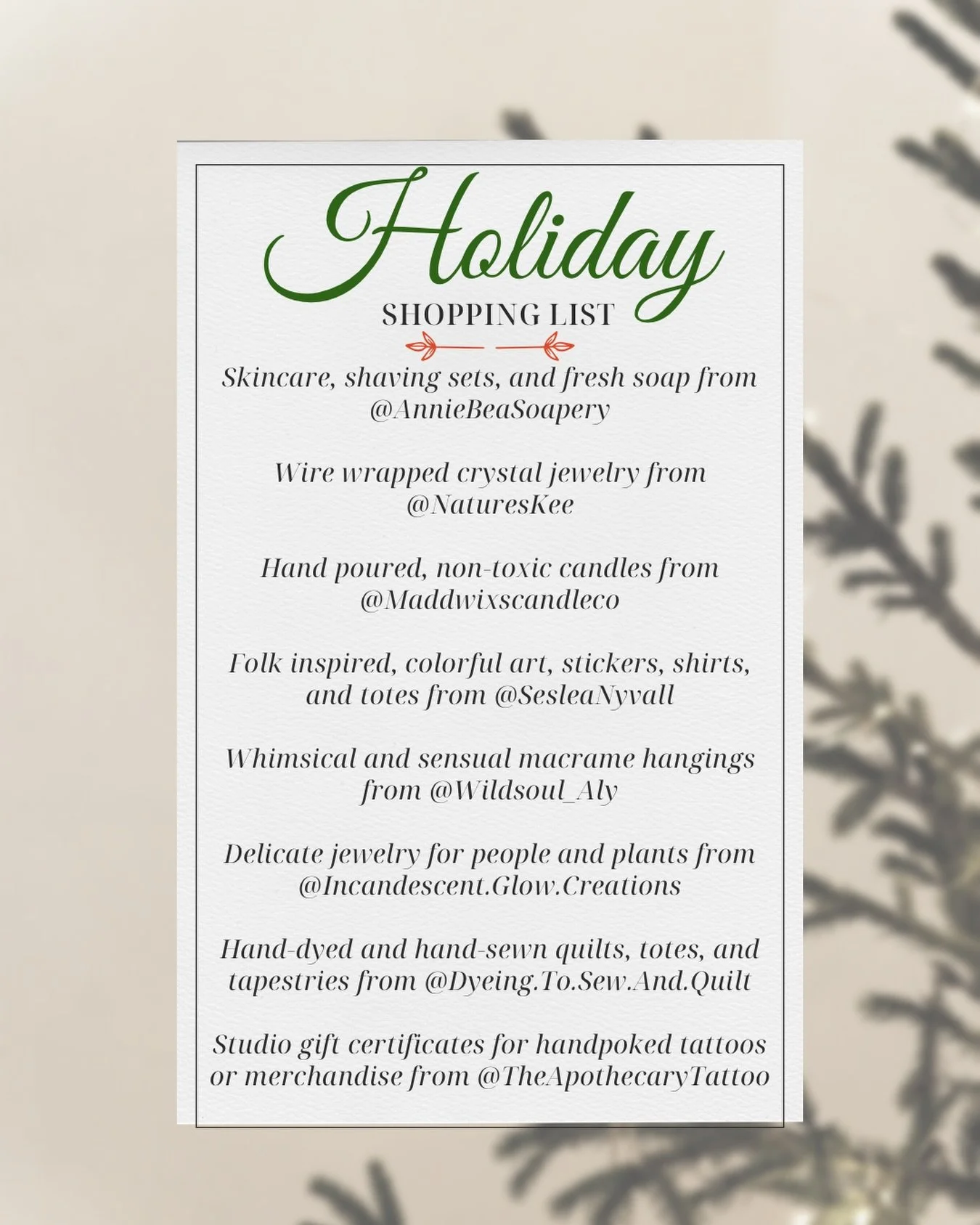 If you&rsquo;re looking for unique intentional gifts made by local artists and artisans, come check out our vendor space at The Apothecary Tattoo! We have something for everyone, and we&rsquo;d love to help you pick out gifts for your people.

#shopl