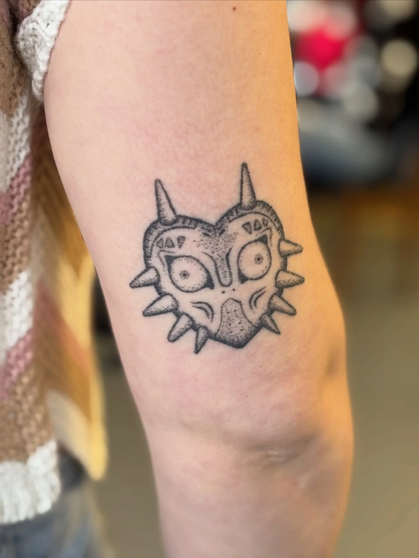 A fully healed Majora&rsquo;s Mask tattoo designed and tattooed by Caleigh.

We love a chance to snag healed photos of your tattoos! So if you&rsquo;re ever in town and you want to swign by and let us get one, we&rsquo;re thrilled. Drop by anytime we