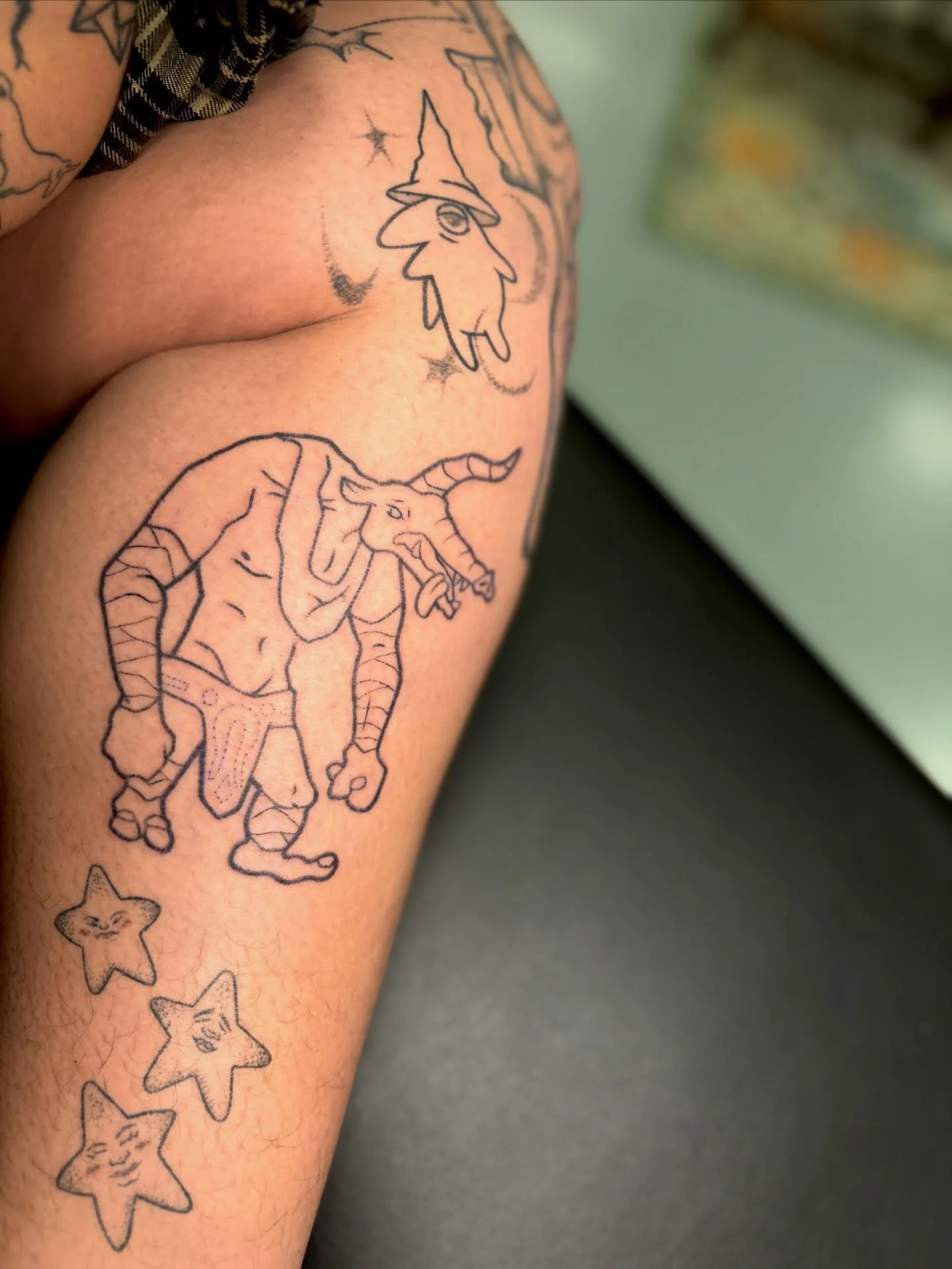 Workin in progress on a Moblin from Zelda: Breath of the Wild designed and tattooed by Caleigh.

Caleigh is really enjoying all of the fandom specific tattoos right now. Come share your hyper fixation, get to nerd out a little bit, and get a tattoo a