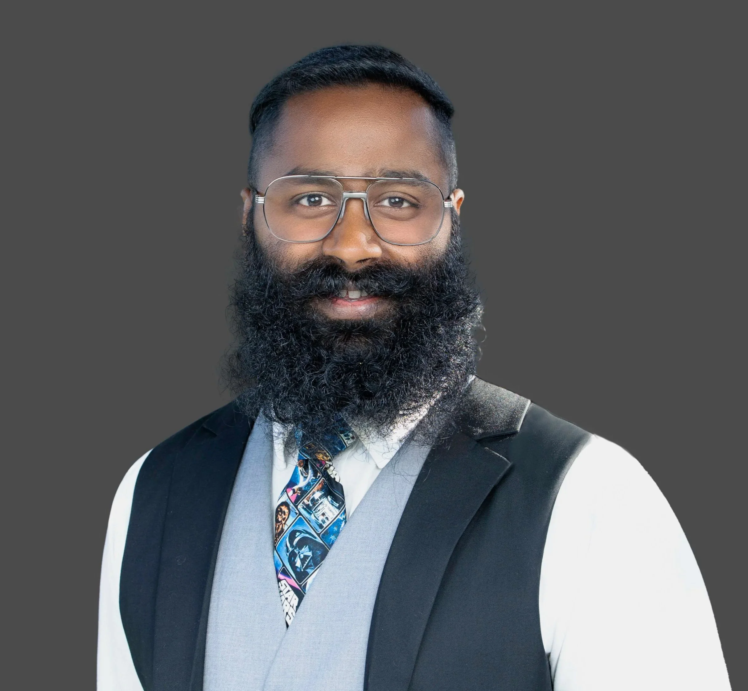 Professional conference headshot of business professional with glasses in Bend Oregon