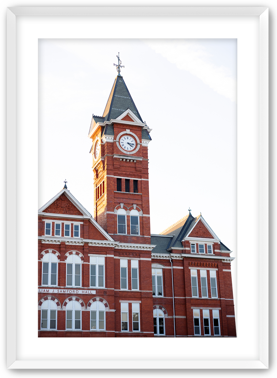 Historic Samford Hall clock tower on Auburn University's campus