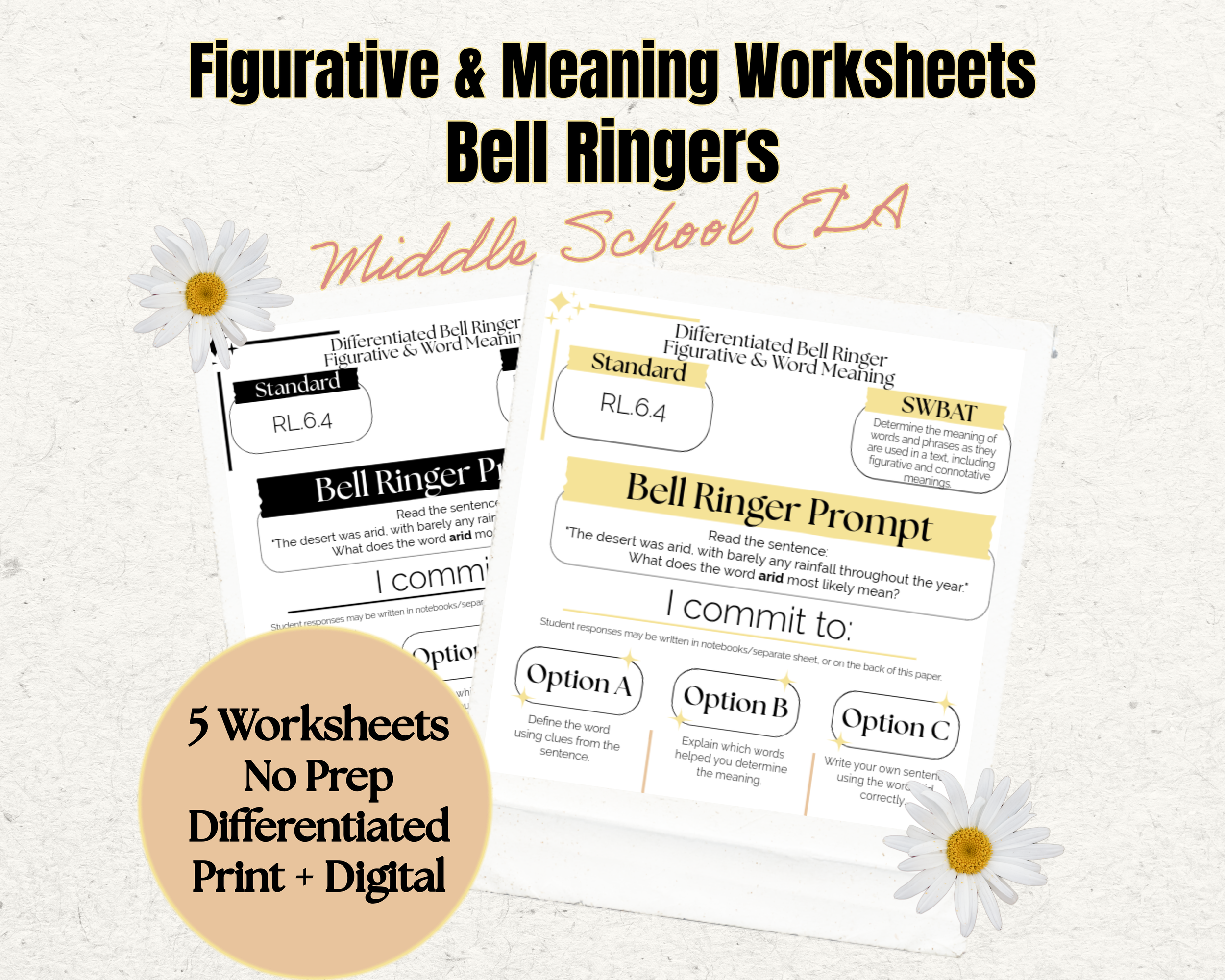 Figurative Language and Word Meaning Worksheets | 6th Grade Reading Comprehension | Vocabulary Activities | Bell Ringers | No Prep Print & Digital