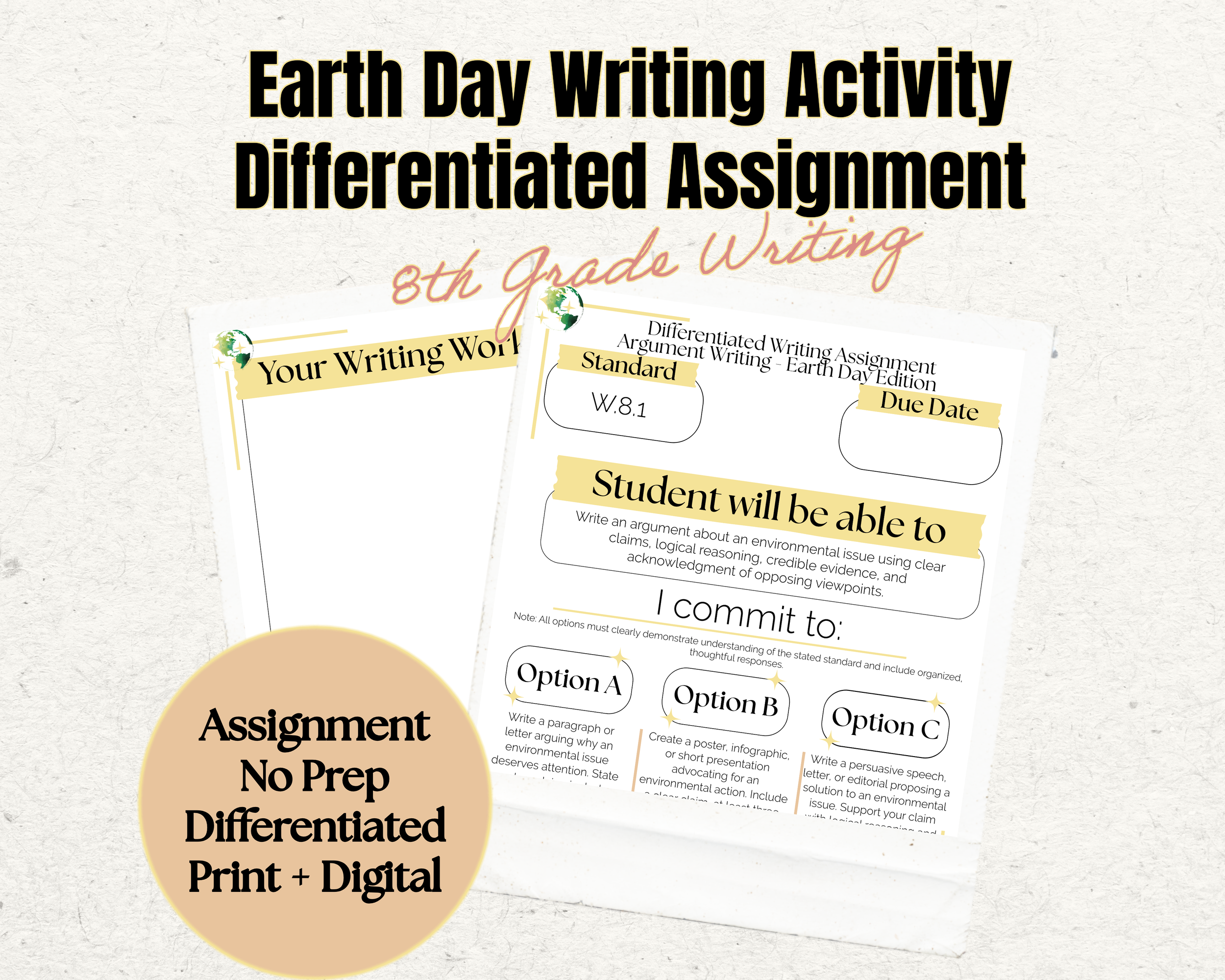 Earth Day Argument Writing Activity | W.8.1 | 8th Grade | Argument Writing Prompt | Printable Worksheet for Kids | No Prep Digital Download