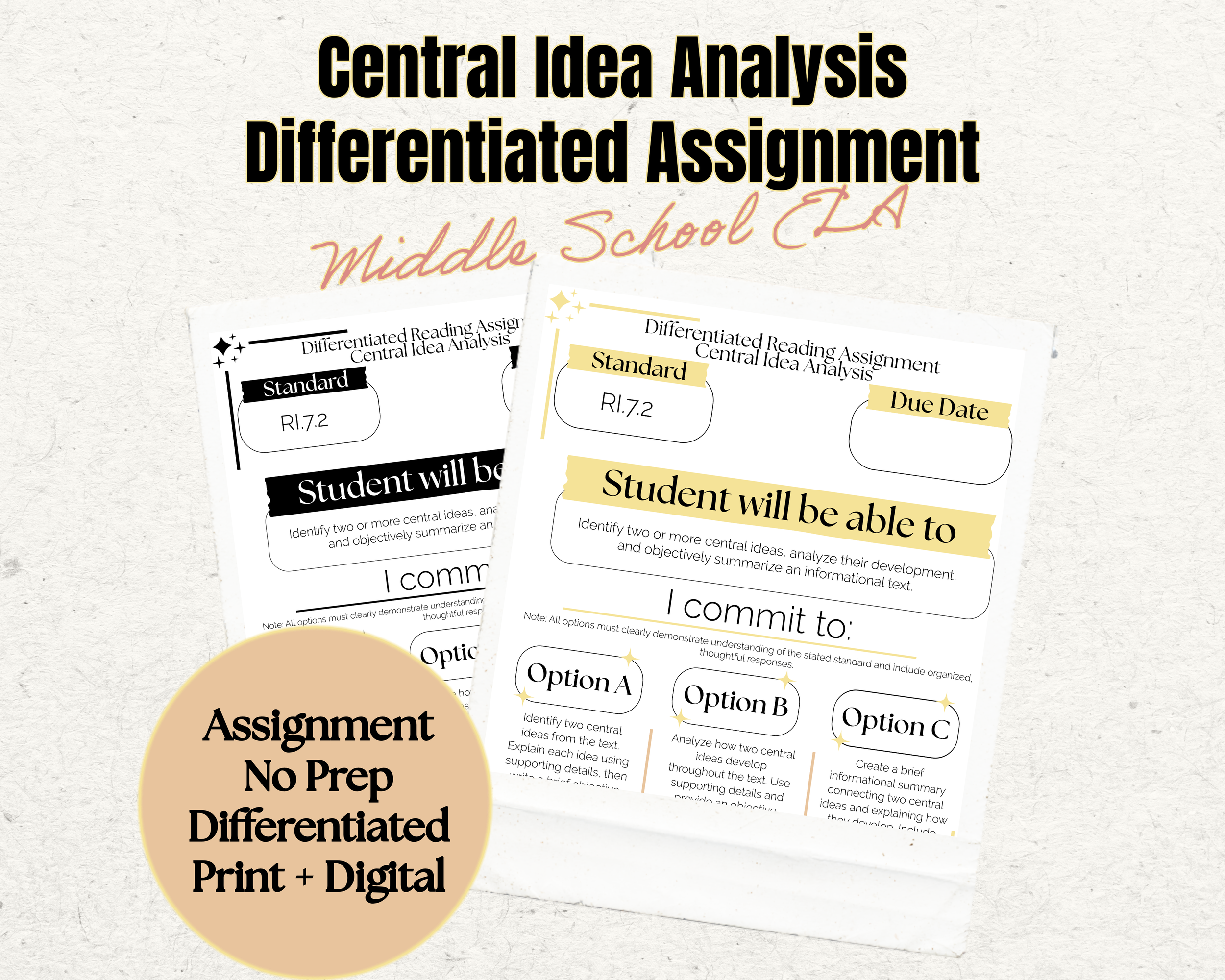 Central Idea Analysis Assignment | RI.7.2 | 7th Grade ELA | Student Choice Activity | No Prep Print & Digital