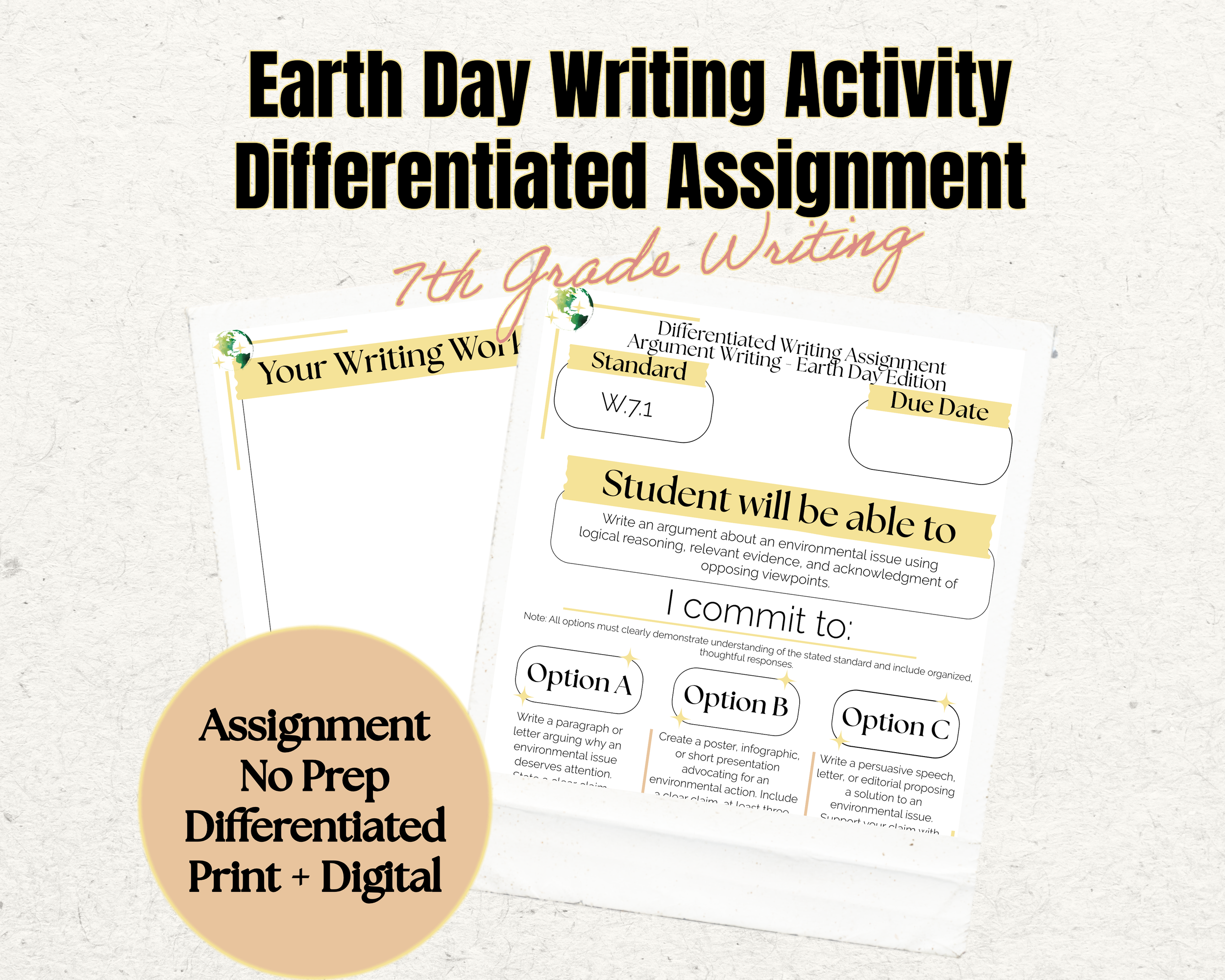 Earth Day Argument Writing Activity | W.7.1 | 7th Grade | Argument Writing Prompt | Printable Worksheet for Kids | No Prep Digital Download