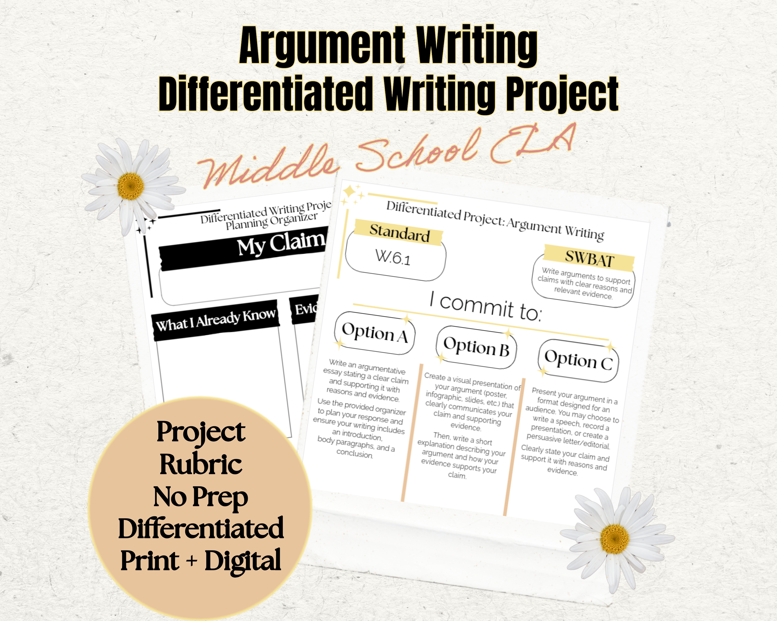 Argument Writing Project | W.6.1 | 6th Grade ELA | Student Choice Activity | No Prep Print & Digital