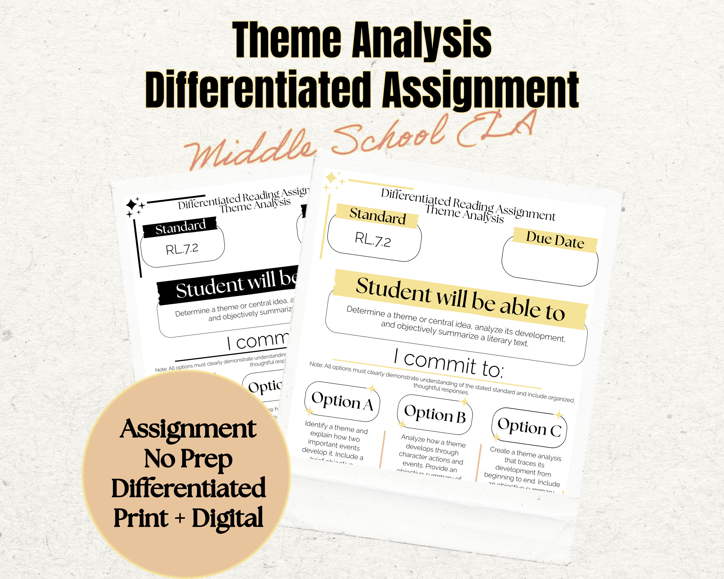 Theme Development Assignment | RL.7.2 | 7th Grade ELA | Student Choice Activity | No Prep Print & Digital