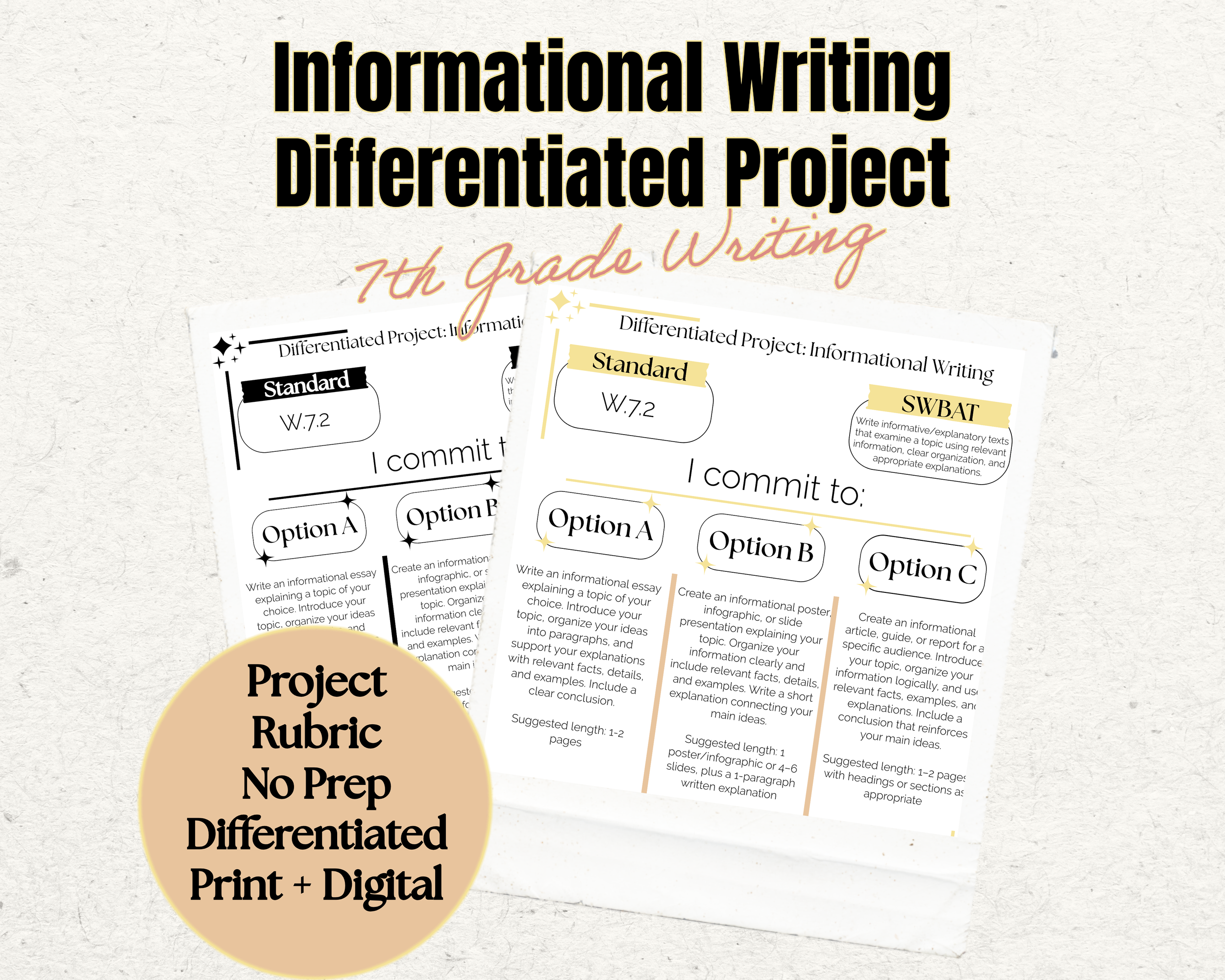 Informational Writing Project | W.7.2 | 7th Grade ELA | Student Choice Activity | No Prep Print & Digital