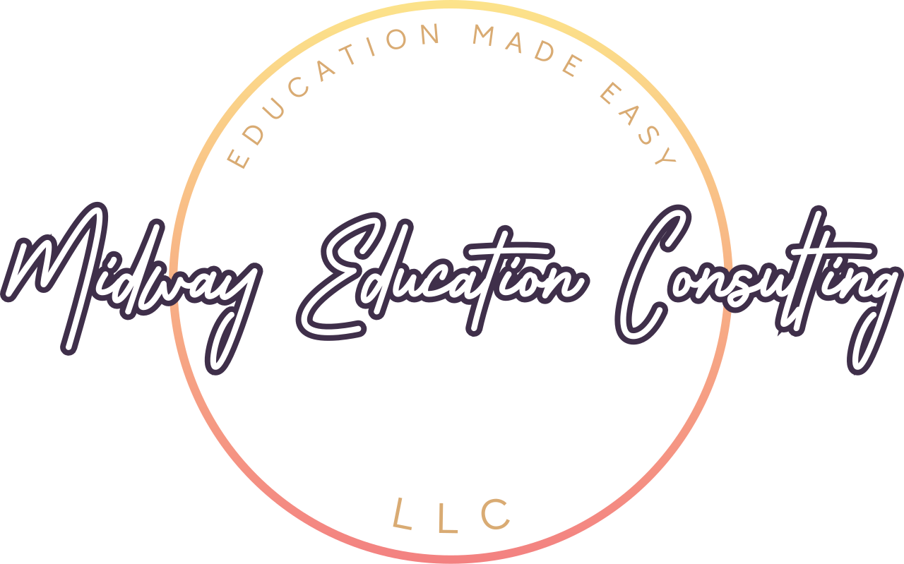Logo for Midway Education Consulting LLC featuring a circular design with the text 'Education Made Easy' at the top and 'LLC' at the bottom, with the company name 'Midway Education Consulting' in the center.