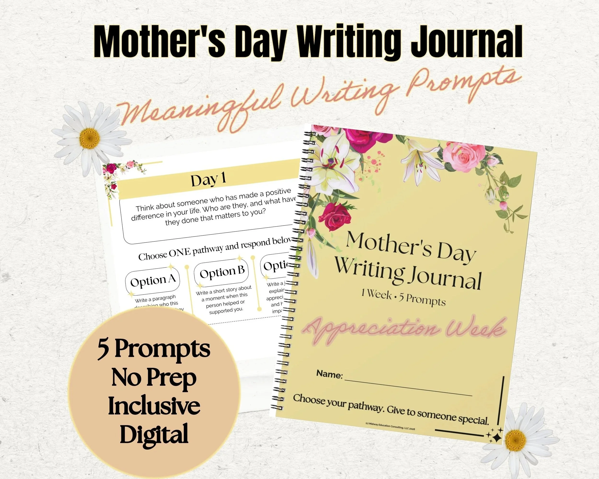 Mother’s Day Writing Journal | Printable Journal for Kids | Middle School Writing Prompt | No Prep Digital Download