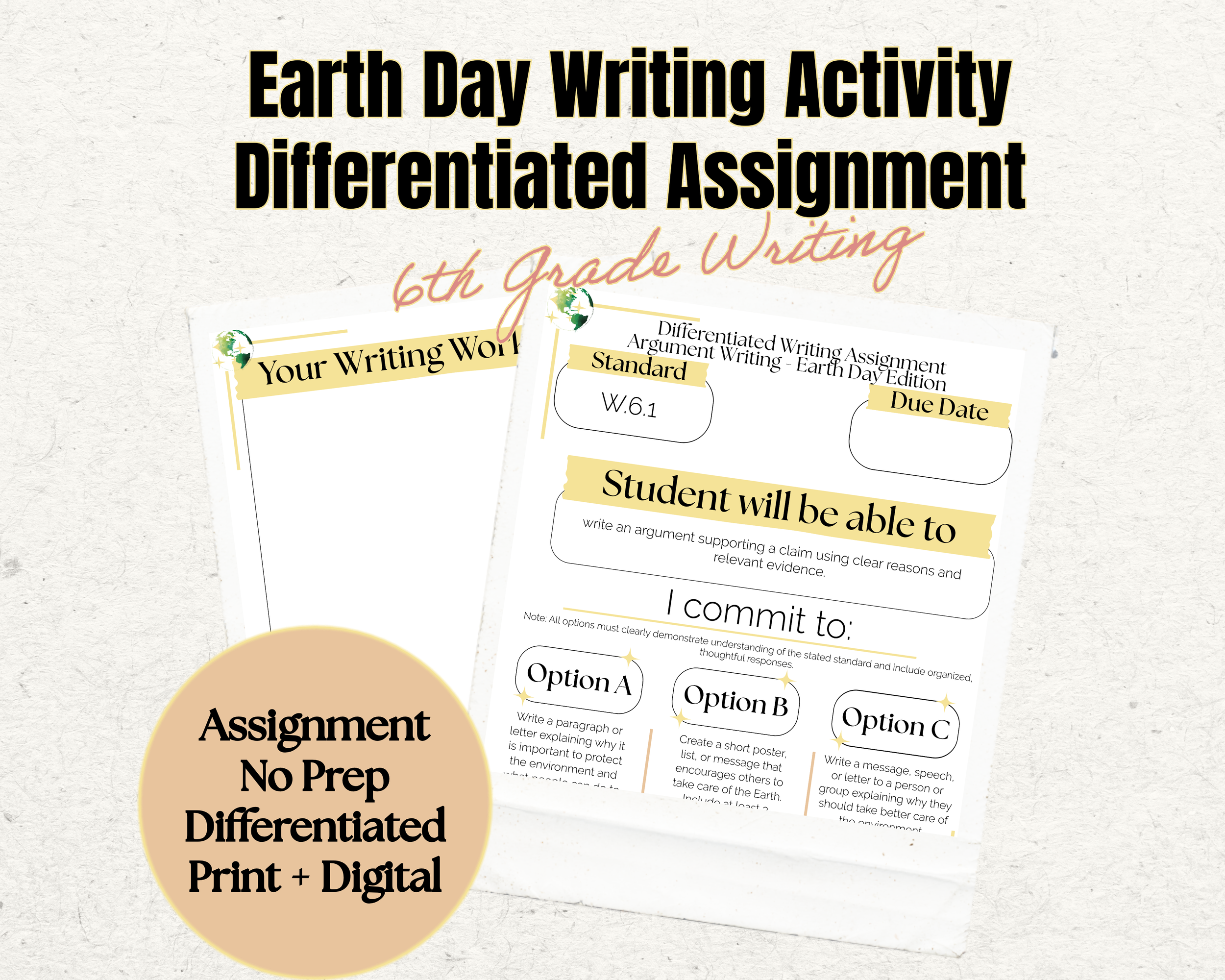 Earth Day Argument Writing Activity | W.6.1 | 6th Grade | Argument Writing Prompt | Printable Worksheet for Kids | No Prep Digital Download