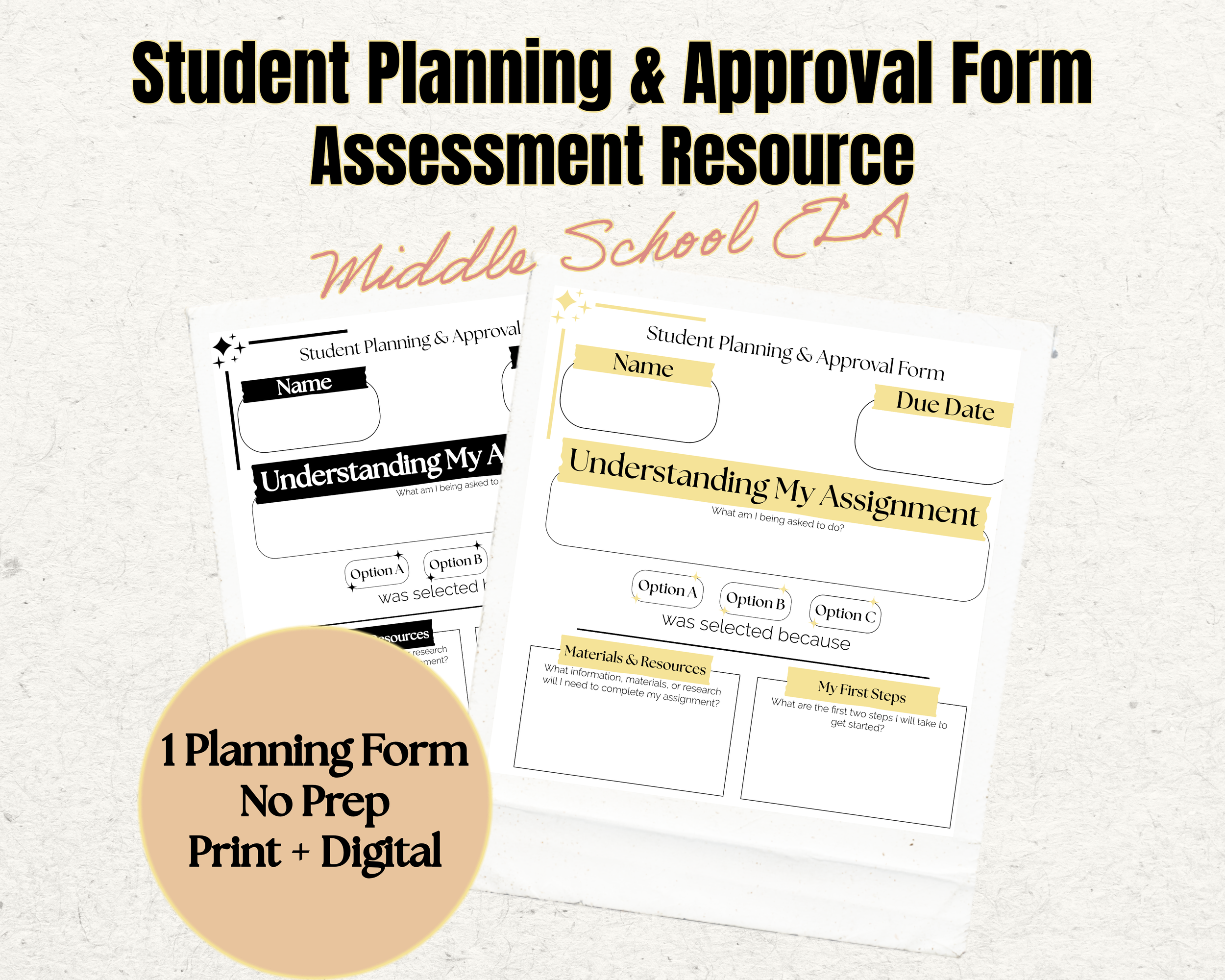 Student Planning & Approval Form | Differentiated Assignment Organizer | Student Choice | Print & Digital