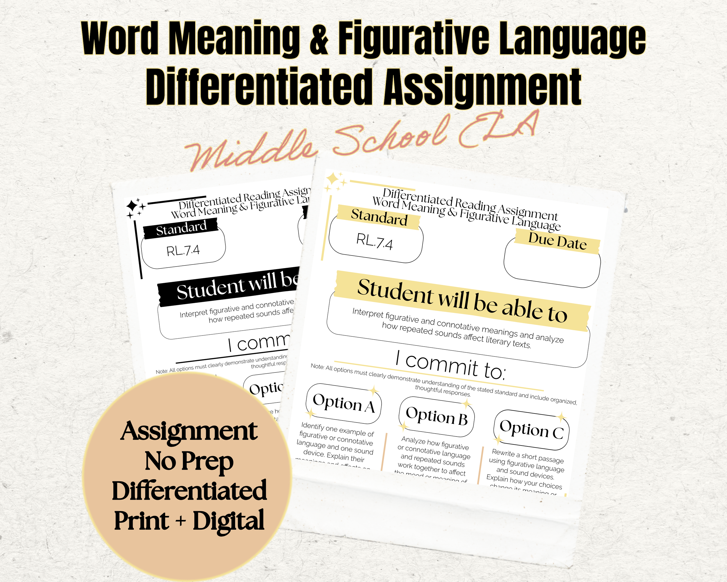 Word Meaning & Figurative Language Assignment | RL.7.4 | 7th Grade ELA | Student Choice Activity | No Prep Print & Digital