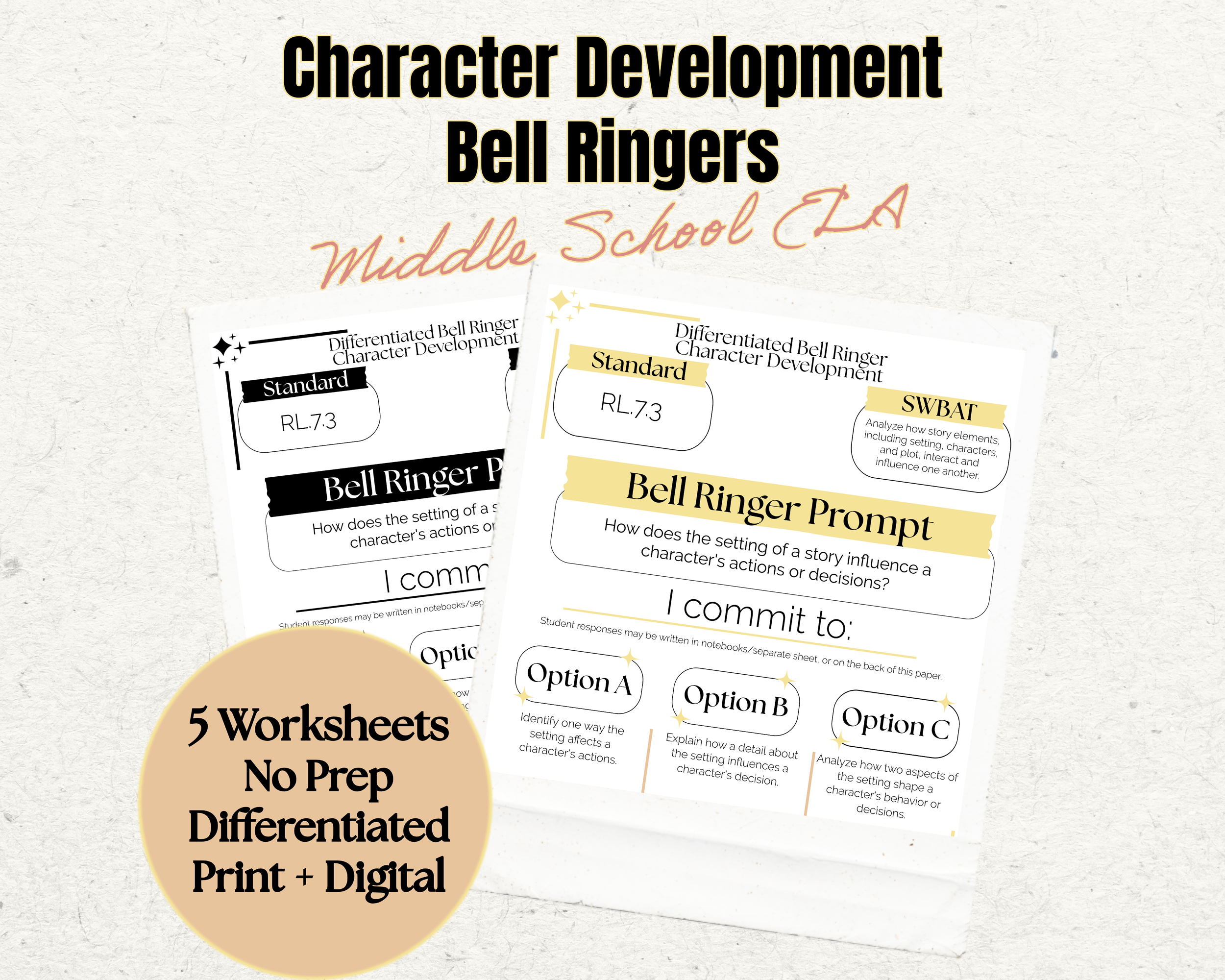 Character Traits Worksheets | 7th Grade Reading Comprehension | Character Development Activities | Bell Ringers | No Prep Print & Digital