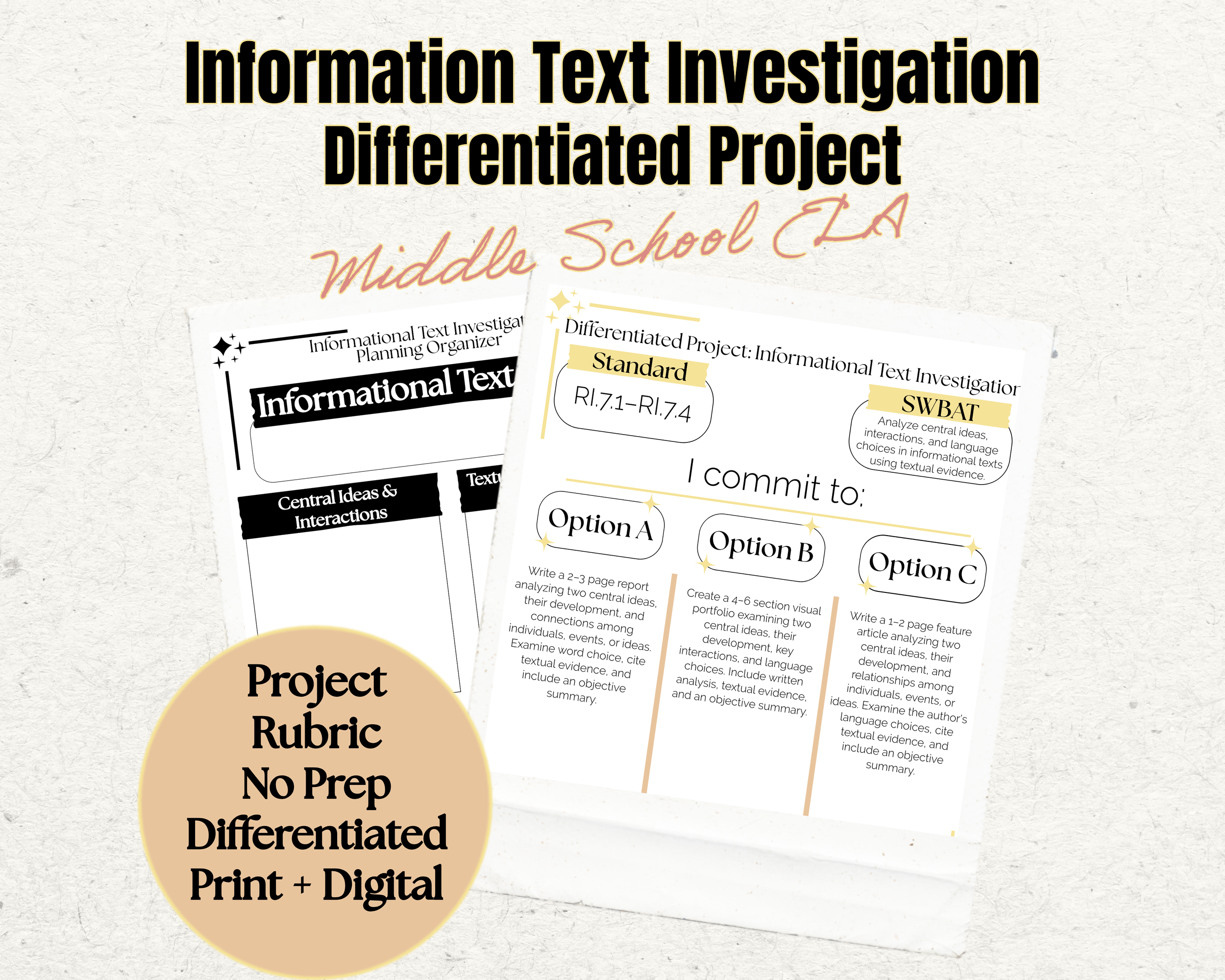 Informational Text Project | RI.7.1 | RI.7.2 | RI.7.3 | RI.7.4 | 7th Grade ELA | Student Choice Activity | No Prep Print & Digital