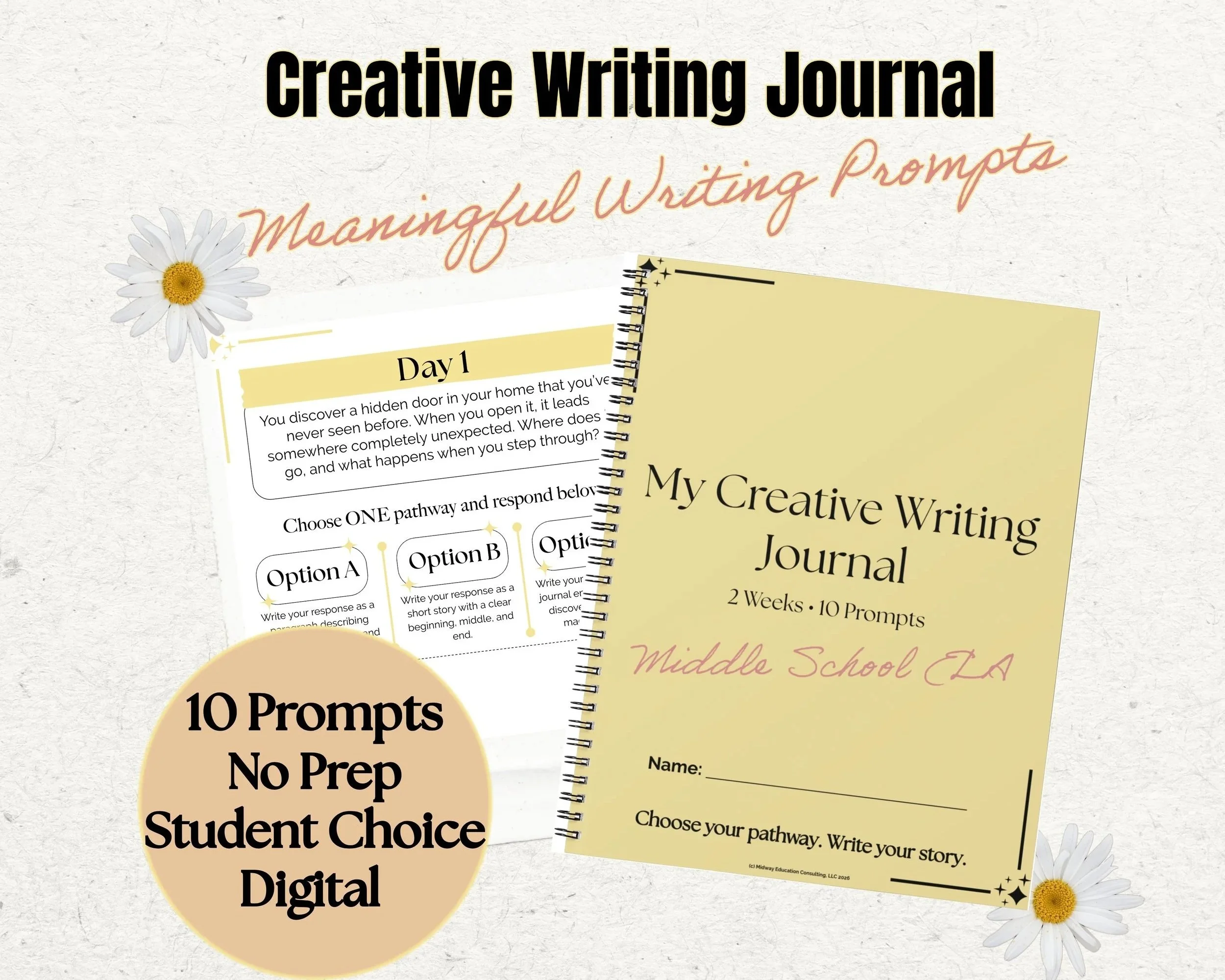 Creative Writing Journal for Kids | Printable Writing Prompts | Middle School ELA | 2 Week Writing Activity | No Prep Digital Download