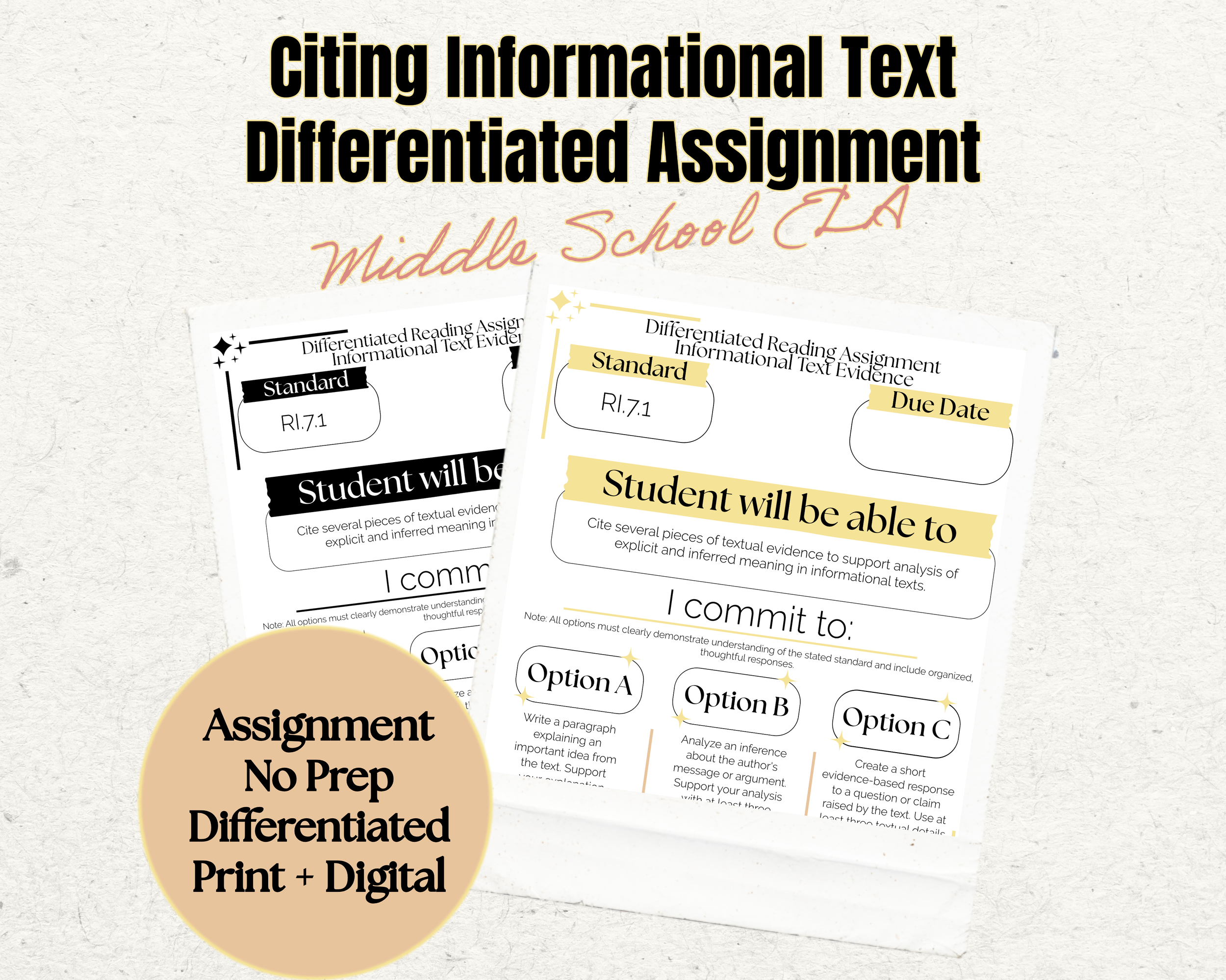 Informational Text Assignment | RI.7.1 | 7th Grade ELA | Student Choice Activity | No Prep Print & Digital