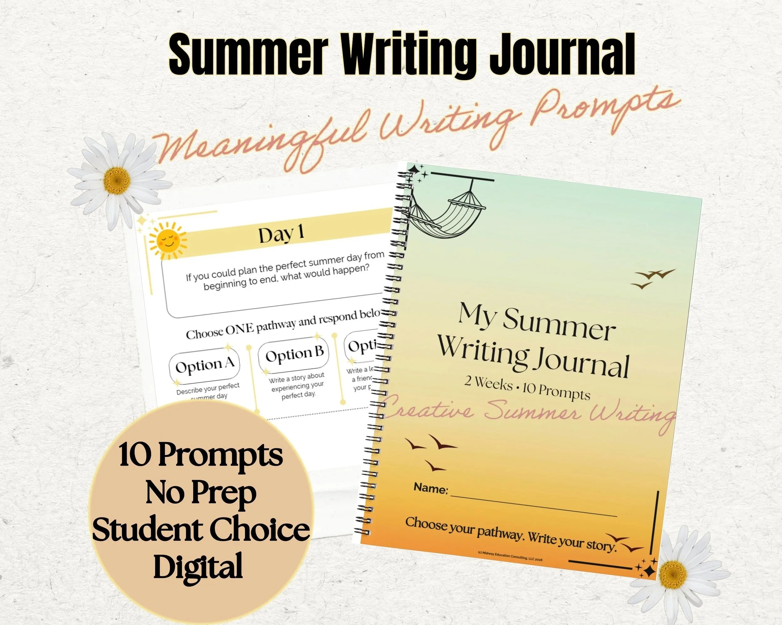 Summer Creative Writing Journal | Printable Writing Prompts for Kids | Middle School ELA Activity | No Prep Print & Digital