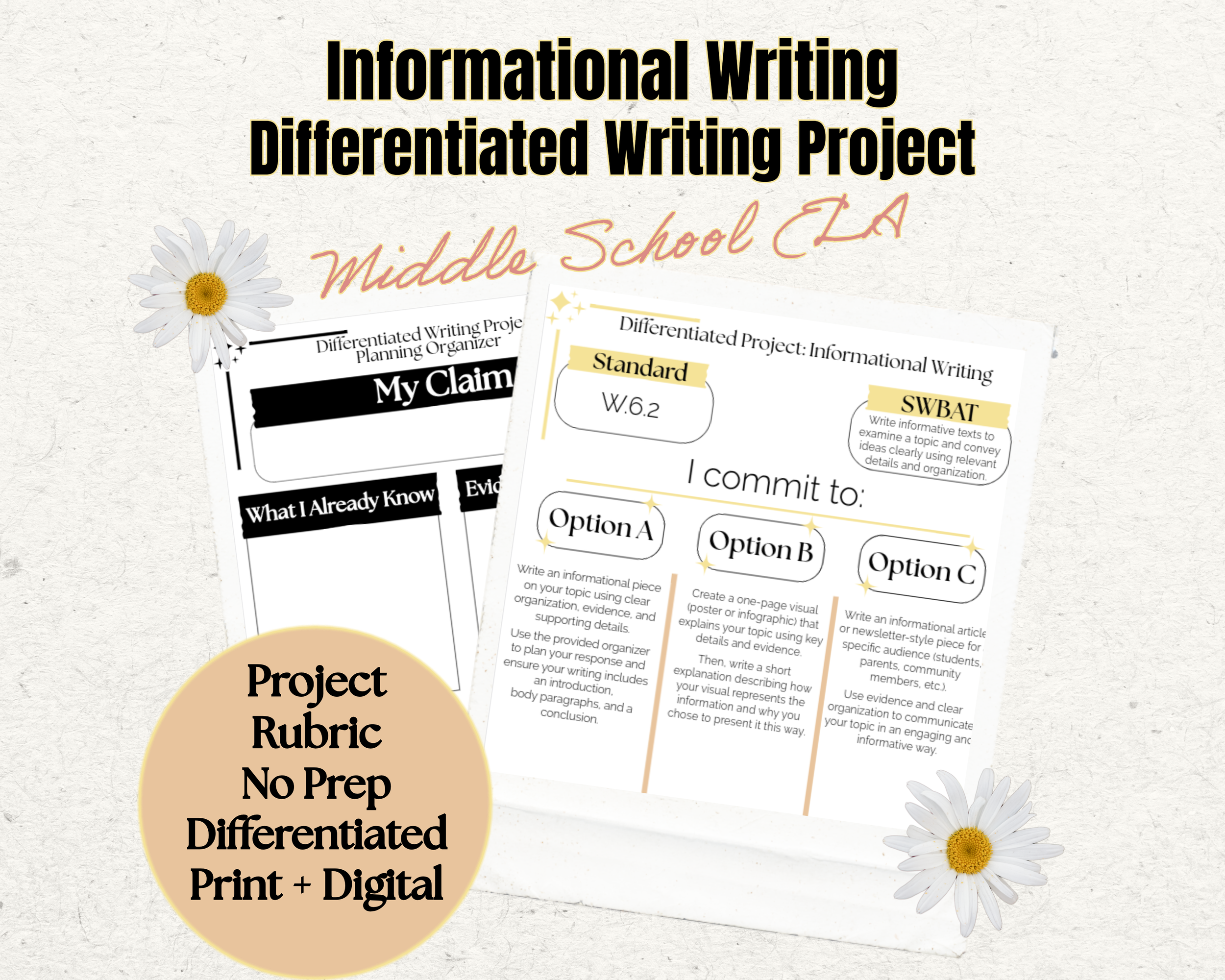 Informational Writing Project | W.6.2 | 6th Grade ELA | Student Choice Activity | No Prep Print & Digital