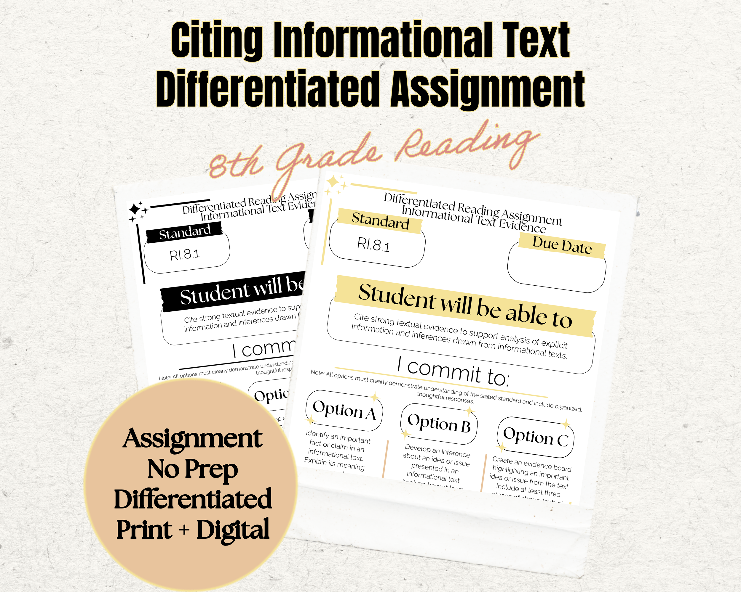 Informational Text Assignment | RI.8.1 | 8th Grade ELA | Student Choice Activity | No Prep Print & Digital