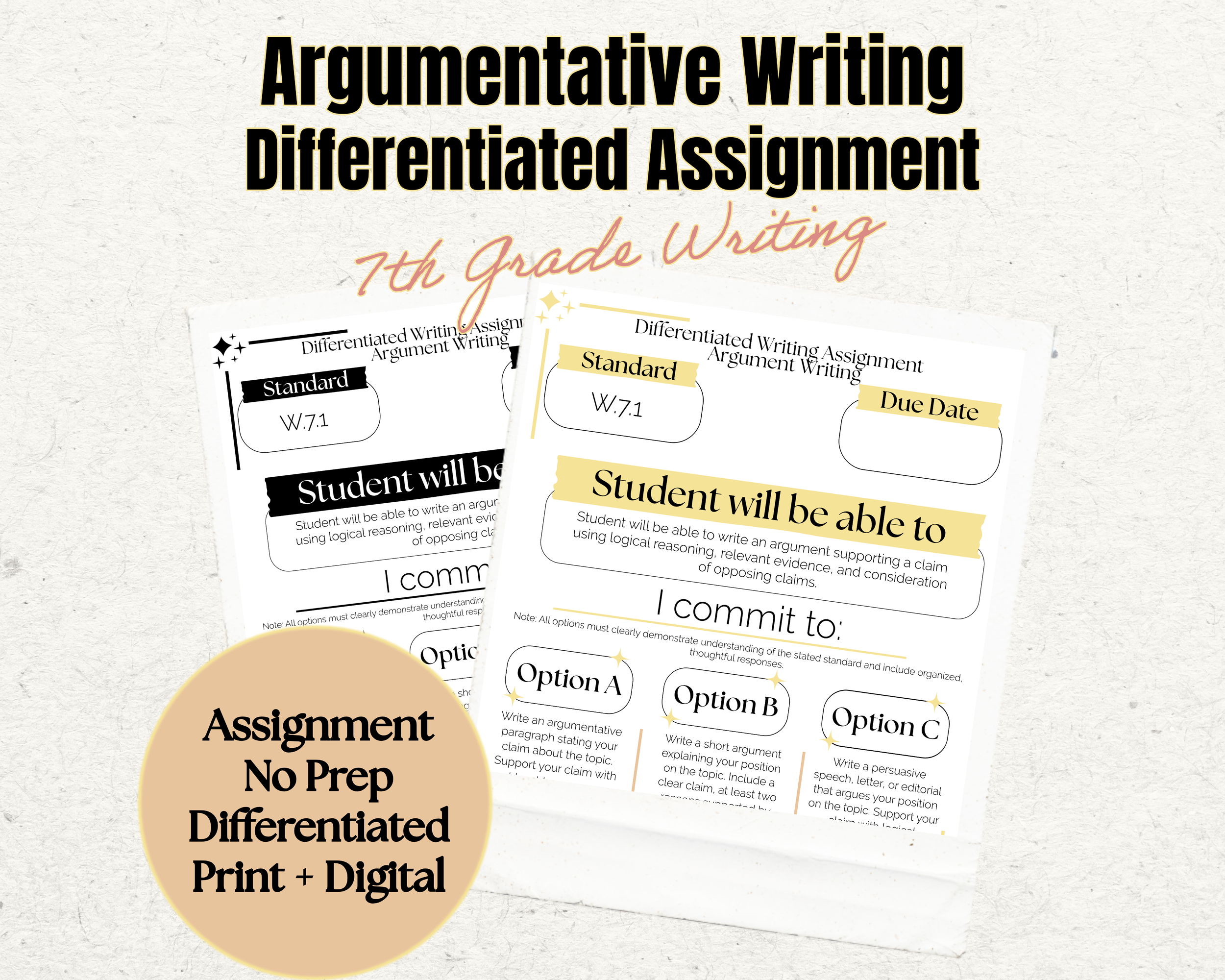 Argument Writing Assignment | W.7.1 | 7th Grade ELA | Student Choice Activity | No Prep Print & Digital
