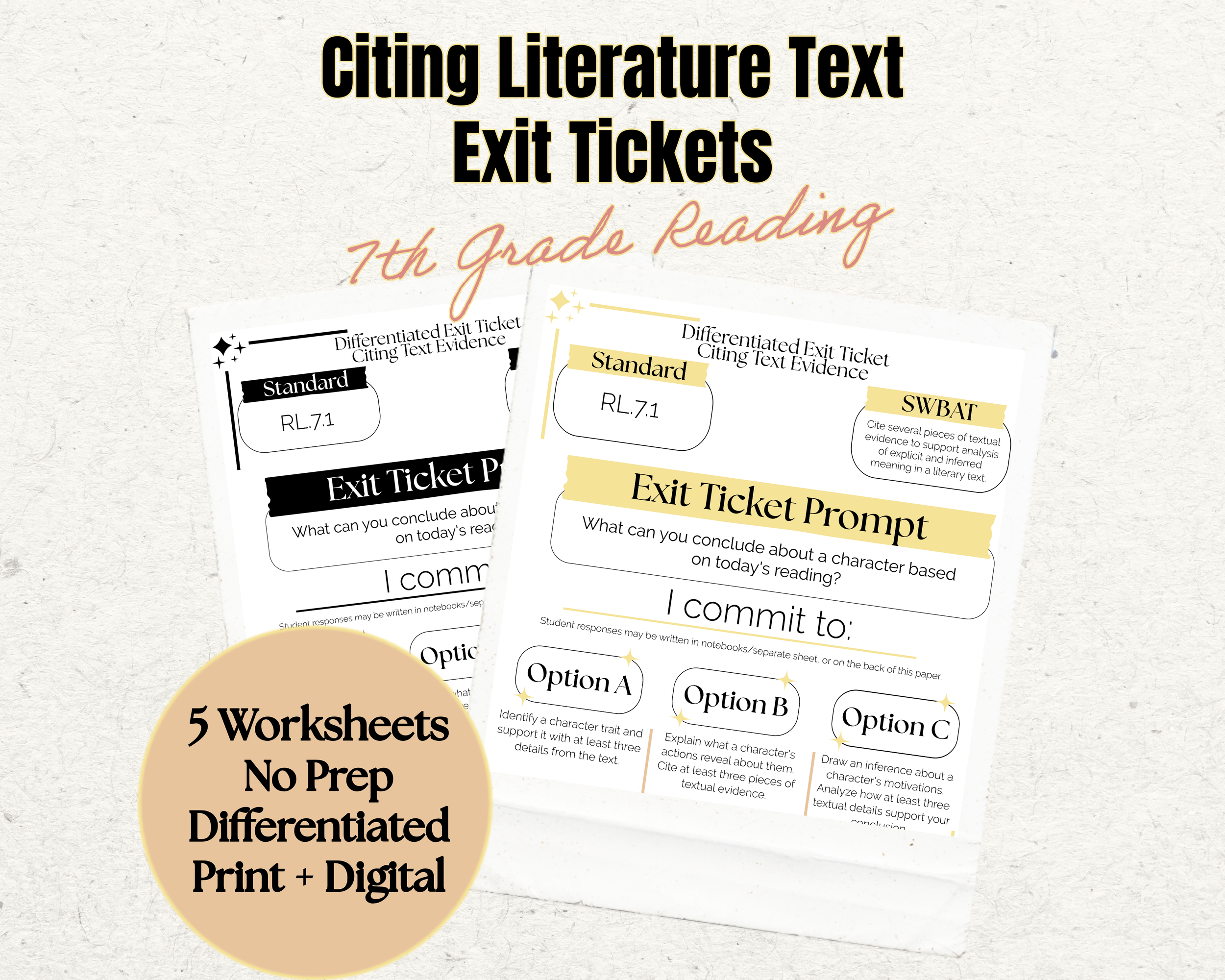 Text Evidence Worksheets | Quick Check Reading Comprehension | 7th Grade ELA | Exit Tickets | No Prep Print & Digital