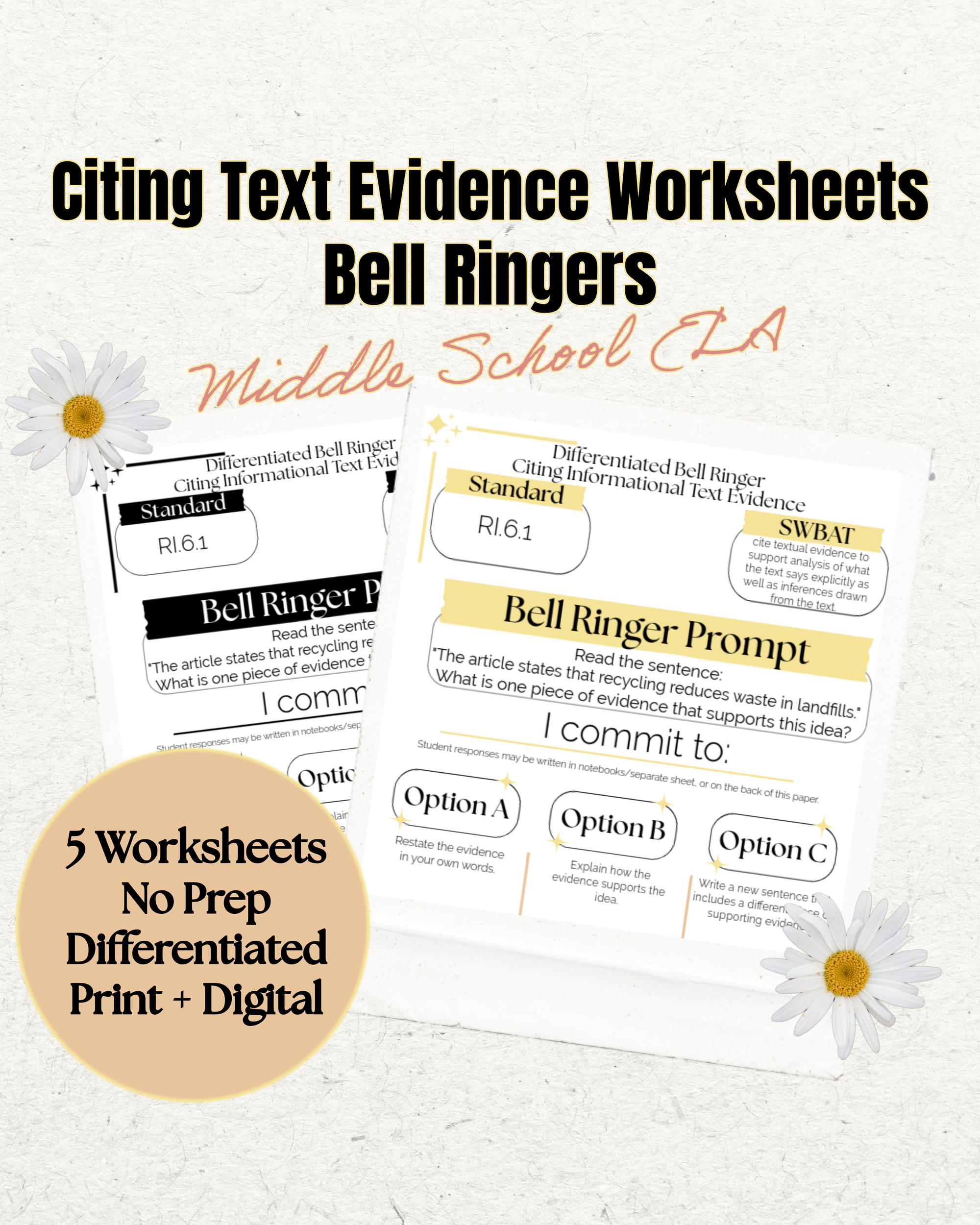 Citing Informational Text Worksheets | 6th Grade Reading Comprehension | Text Evidence Activities | Bell Ringers | No Prep Print & Digital