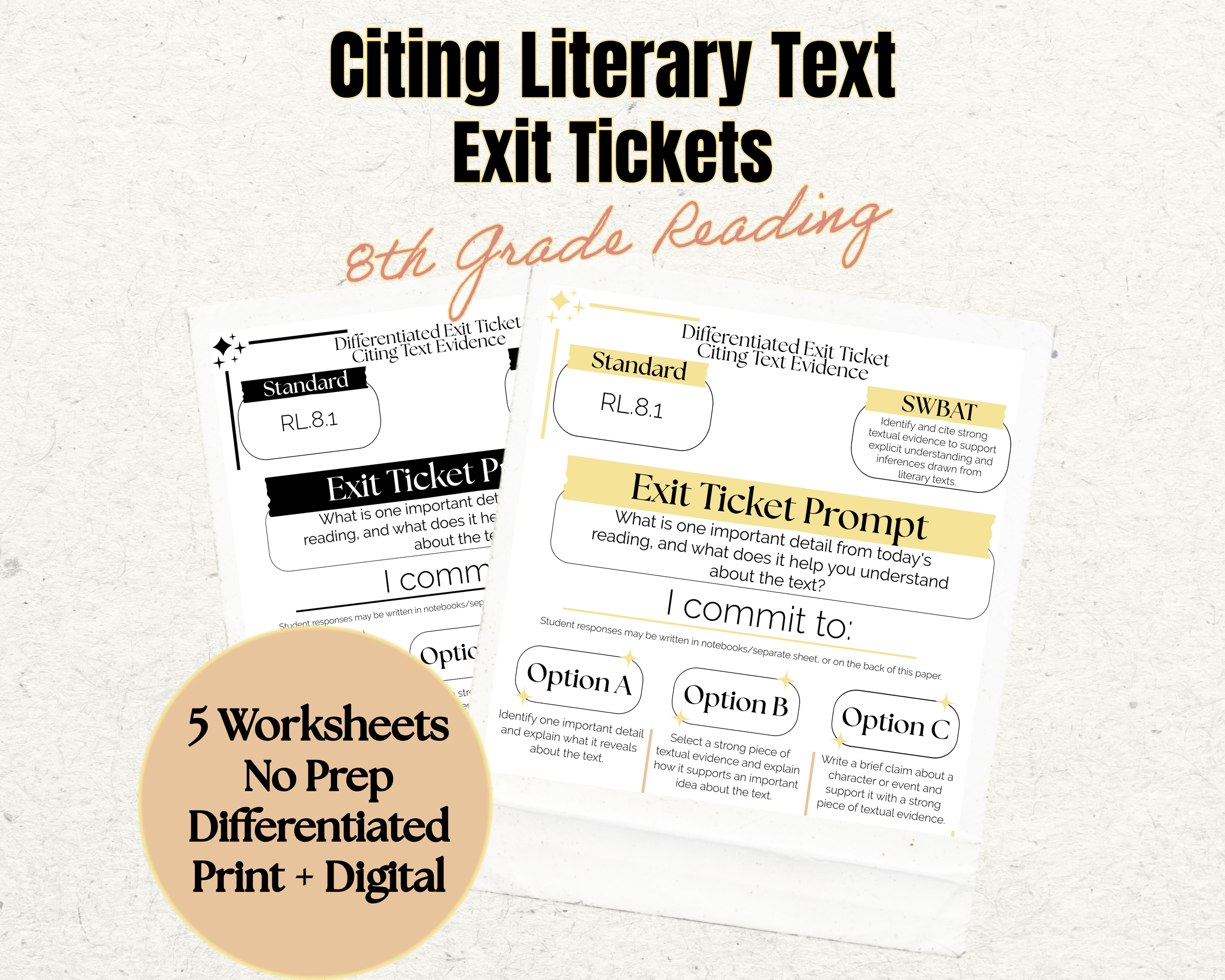 Text Evidence Worksheets | Quick Check Reading Comprehension | 8th Grade ELA | Exit Tickets | No Prep Print & Digital