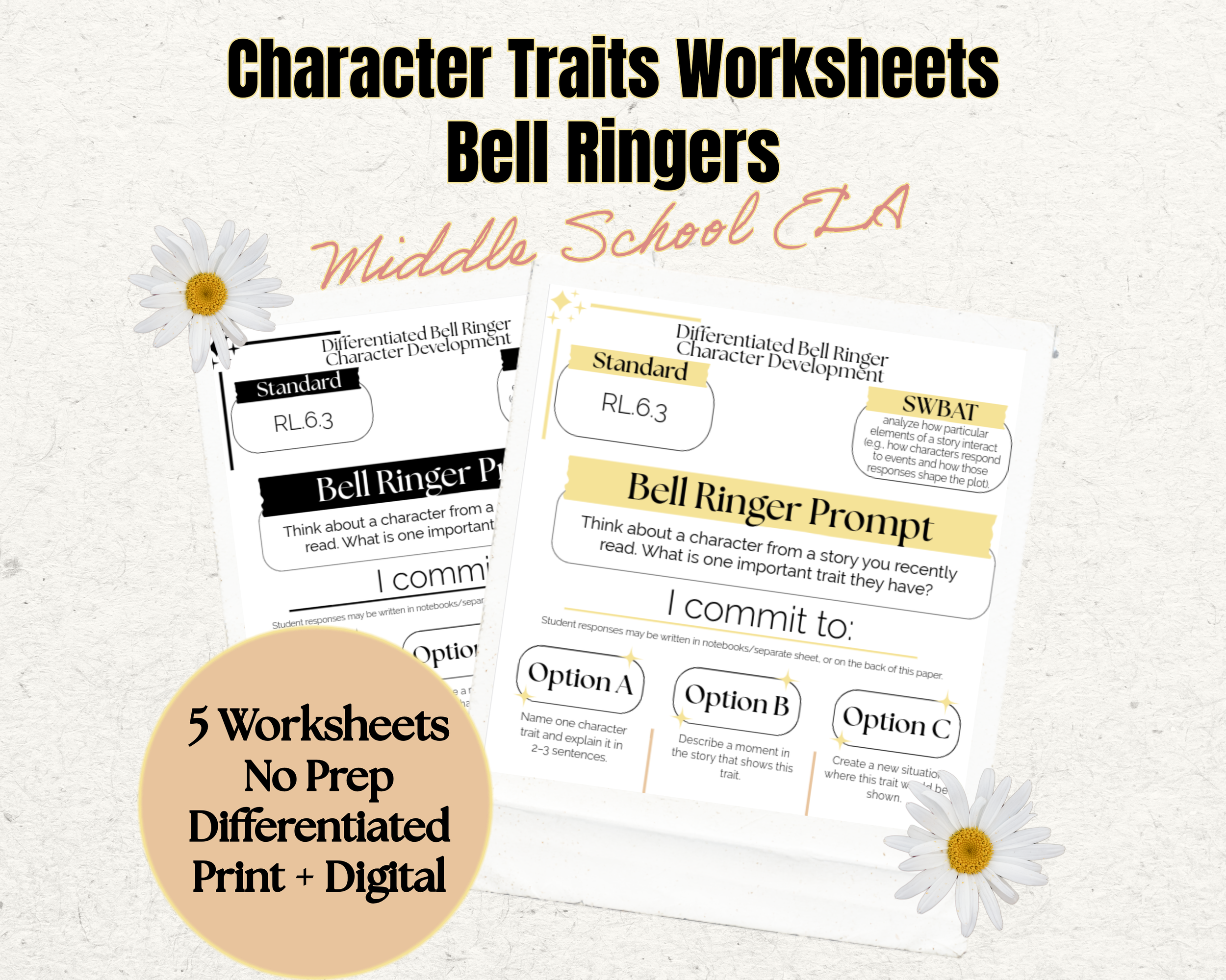 Character Traits Worksheets | 6th Grade Reading Comprehension | Character Development Activities | Bell Ringers | No Prep Print & Digital