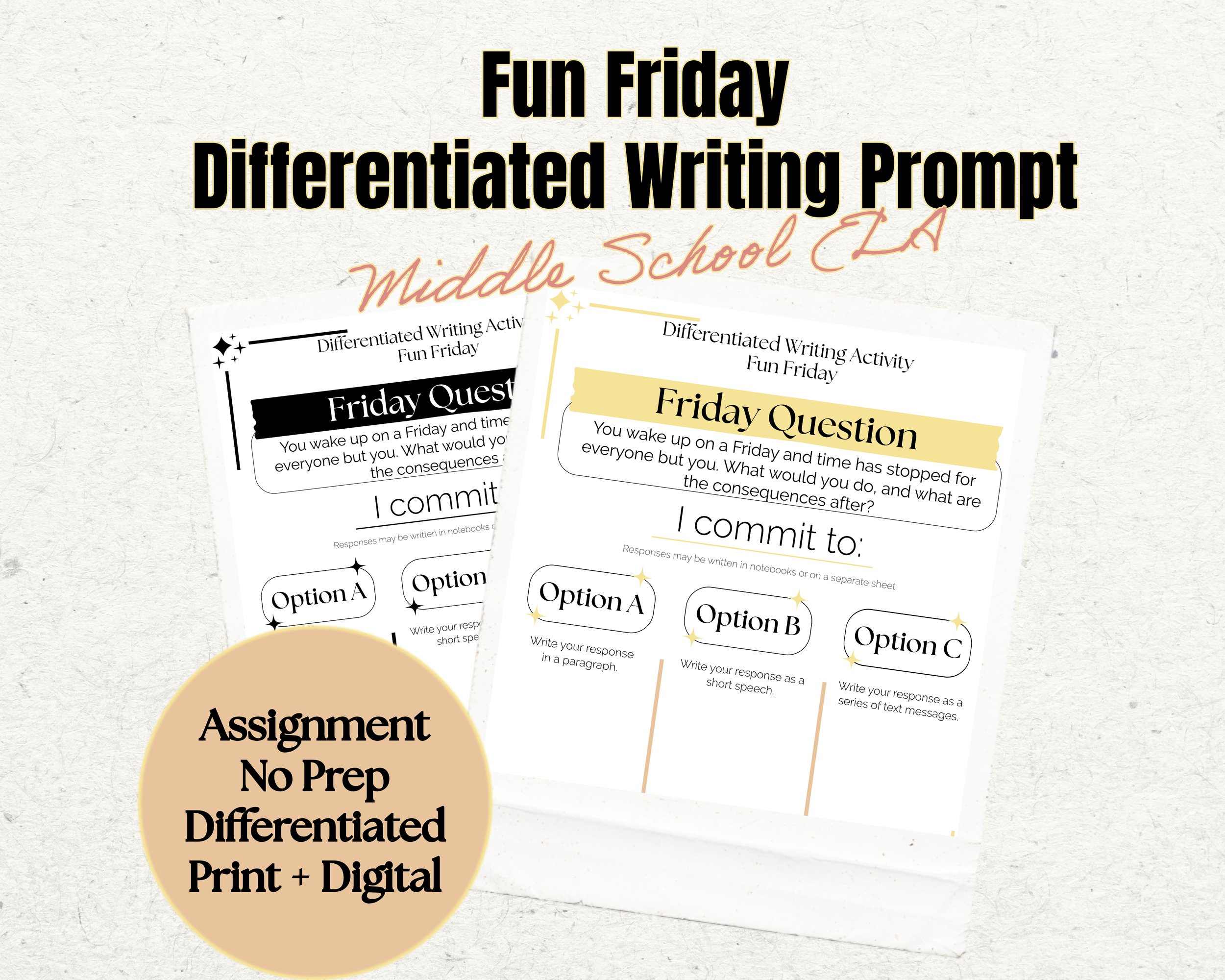 Fun Friday Creative Writing Prompt | Middle School ELA Grades 6–8 | Differentiated Writing Activity