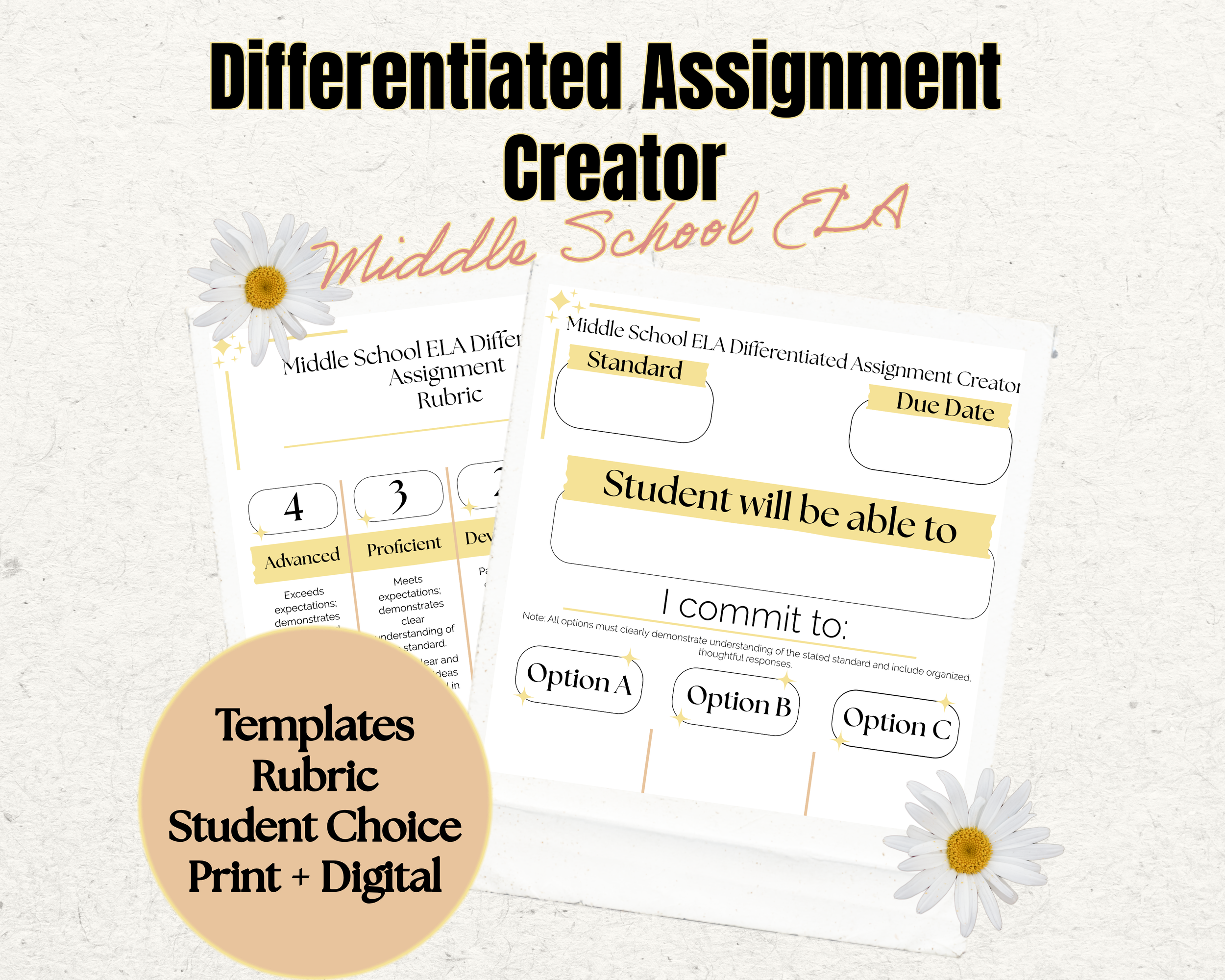 Differentiated Assignment Creator | Middle School ELA Reading & Writing