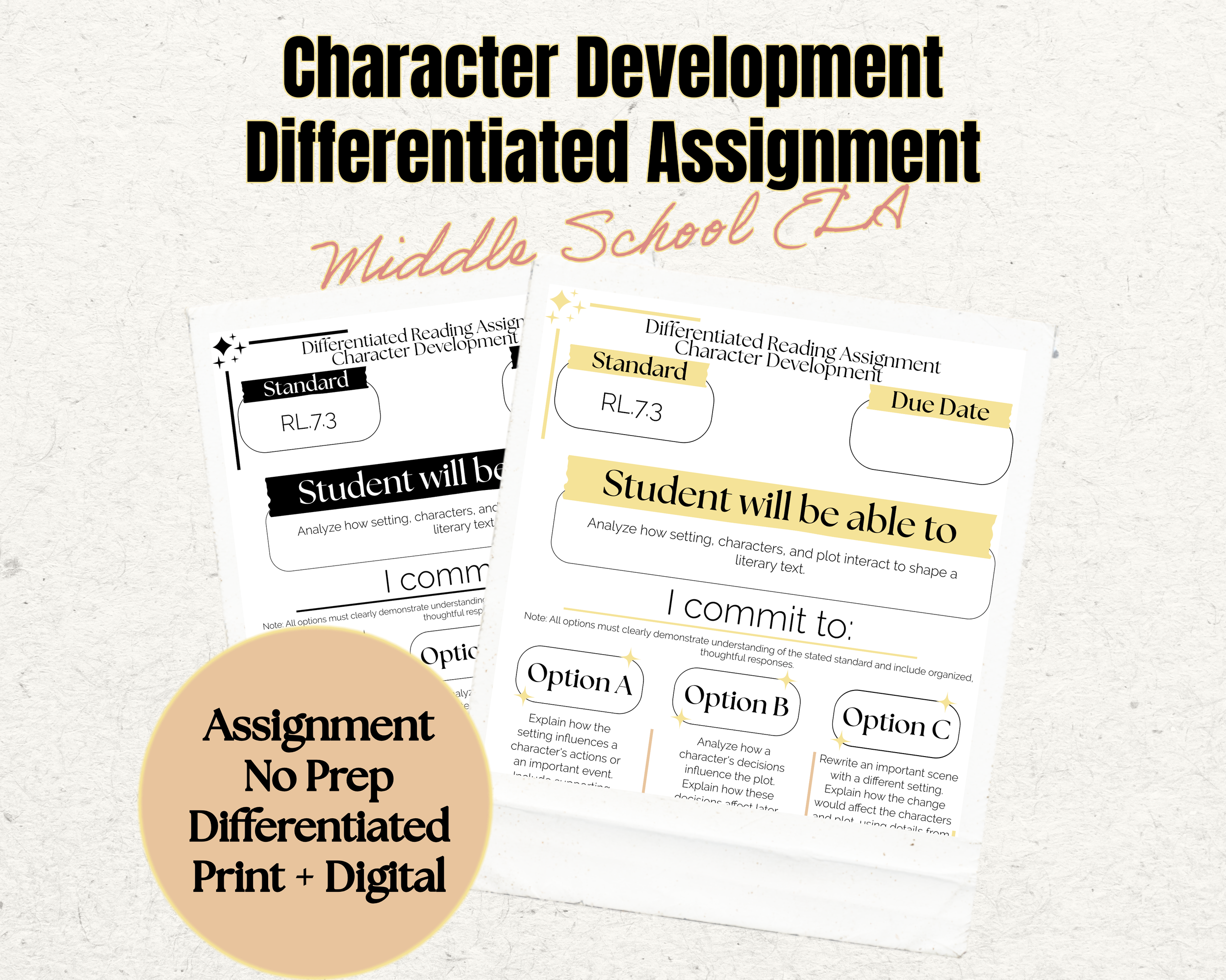 Character Development Assignment | RL.7.3 | 7th Grade ELA | Student Choice Activity | No Prep Print & Digital