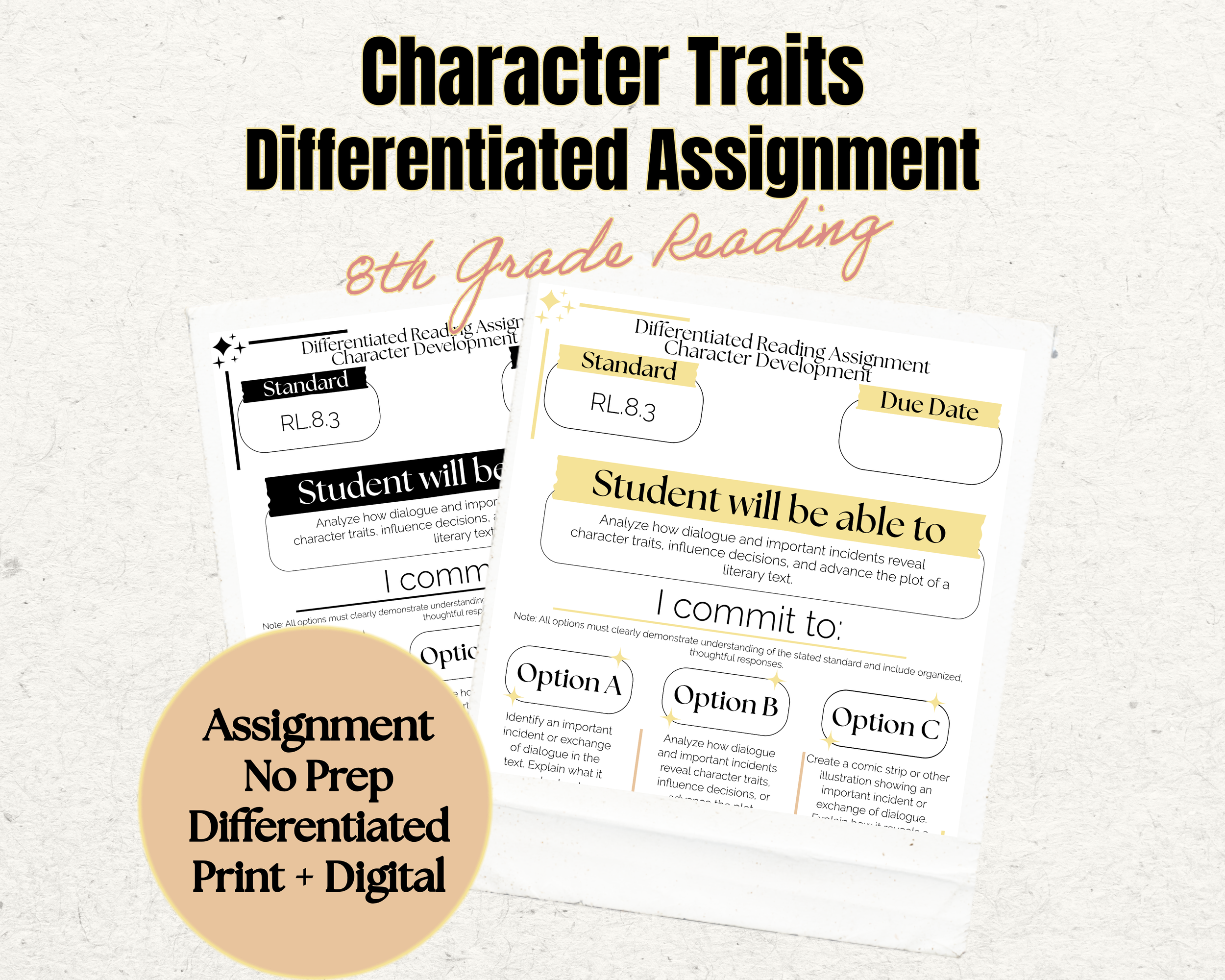 Character Development Assignment | RL.8.3 | 8th Grade ELA | Student Choice Activity | No Prep Print & Digital