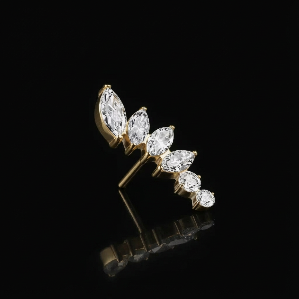 Luxury marquise and round diamond body piercing jewelry set in gold and white gold