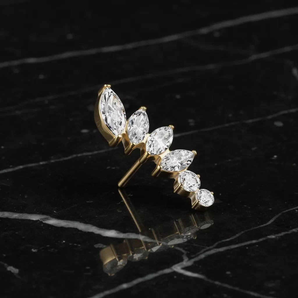 14k gold marquise diamond ear piercing jewelry designed for cartilage and helix piercings