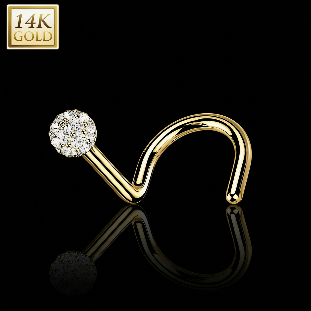14k gold diamond nose ring with curved post and prong-set stone