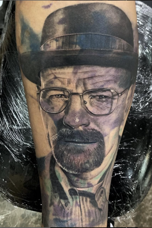 Realistic Breaking Bad portrait tattoo by Ajay at Salvation Tattoo Lounge in Coral Springs