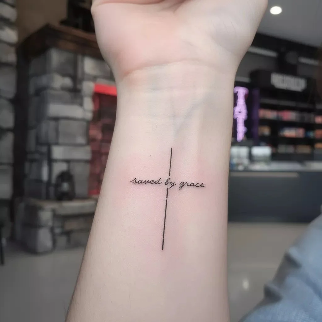 Fine-line script wrist tattoo with minimalist lettering and clean linework