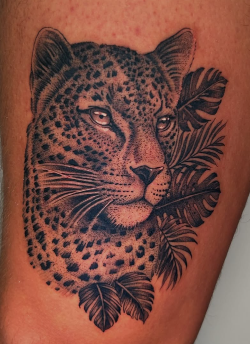 Black and grey custom tattoo by Alfonso at Salvation Tattoo Lounge