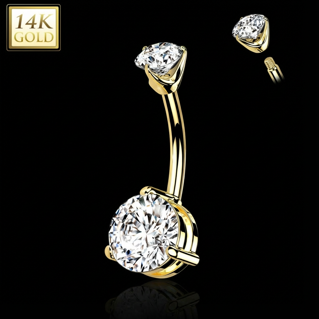 Luxury diamond belly button ring crafted in 14k gold with high-clarity stones